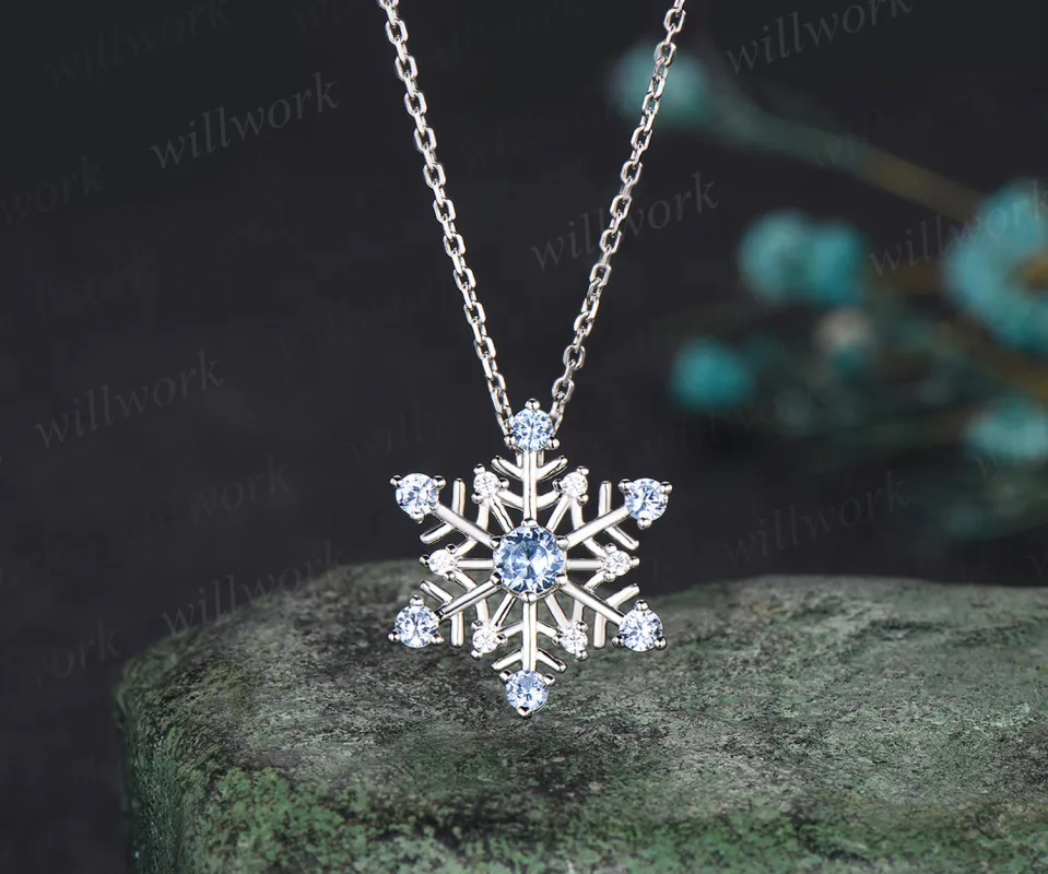 Christmas Snowflake Necklace Christmas Atmosphere Jewelry with a snow  blue topaz  with perfect 925 sterling silver Christmas Eve Jewelry Gifts for her sold by Willwork Jewelry