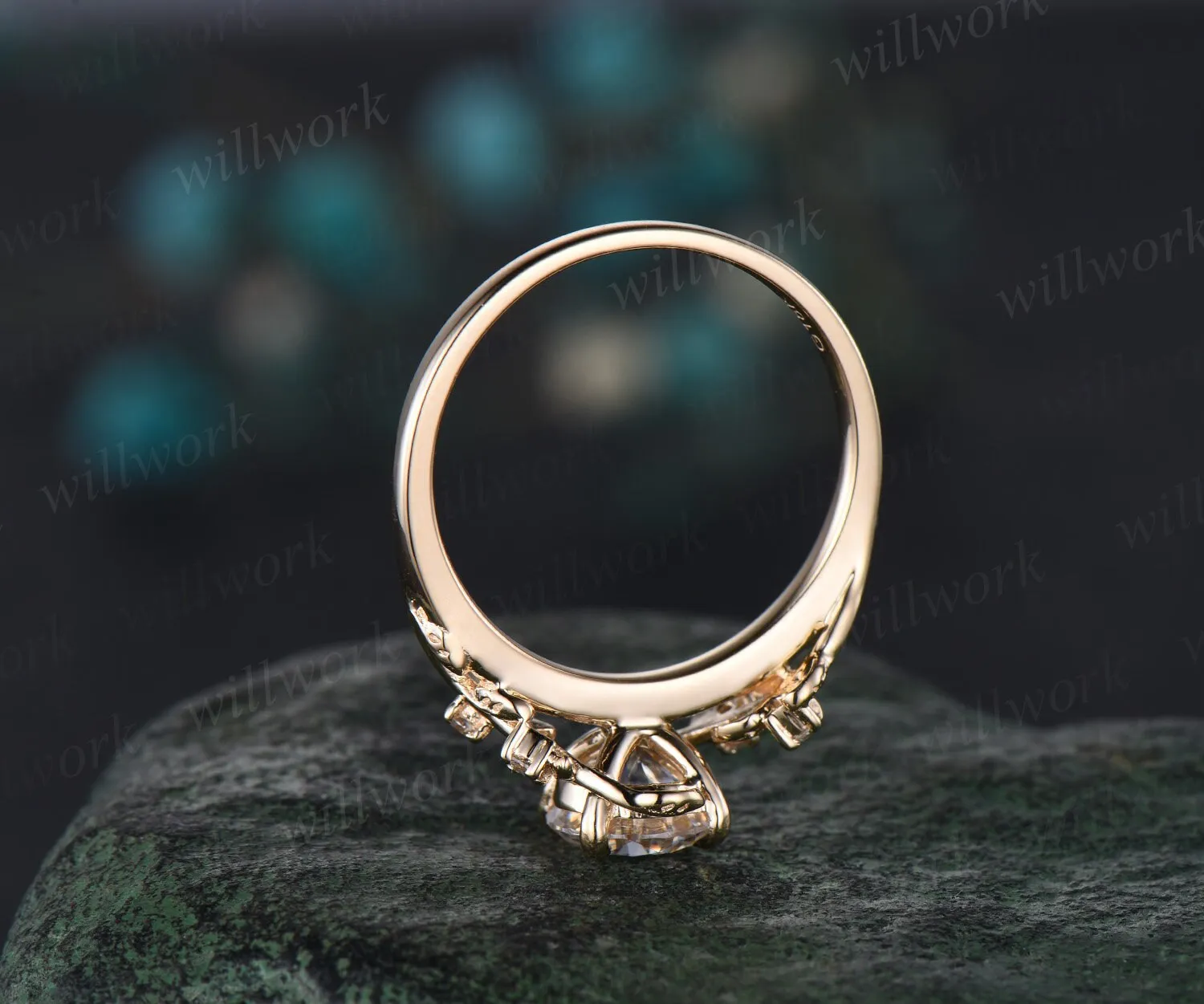 Vintage 1ct round cut IGI Lab grown diamond engagement ring 14k yellow gold leaf five stone diamond anniversary promise wedding ring women gift sold by Willwork Jewelry product image thumbnail 4