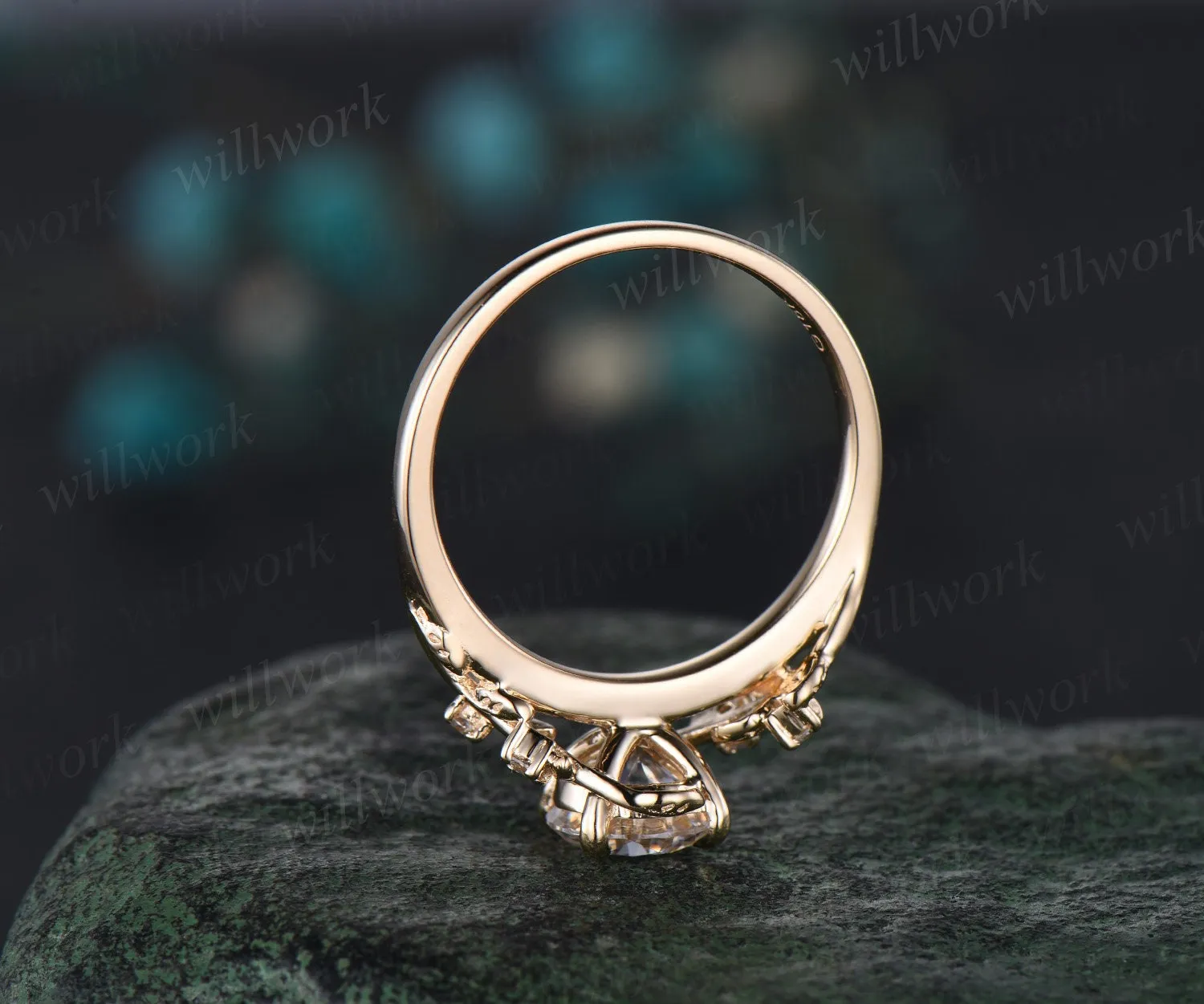Vintage 1ct round cut moissanite engagement ring yellow gold art deco leaf five stone diamond anniversary promise wedding ring women gift sold by Willwork Jewelry product image thumbnail 5