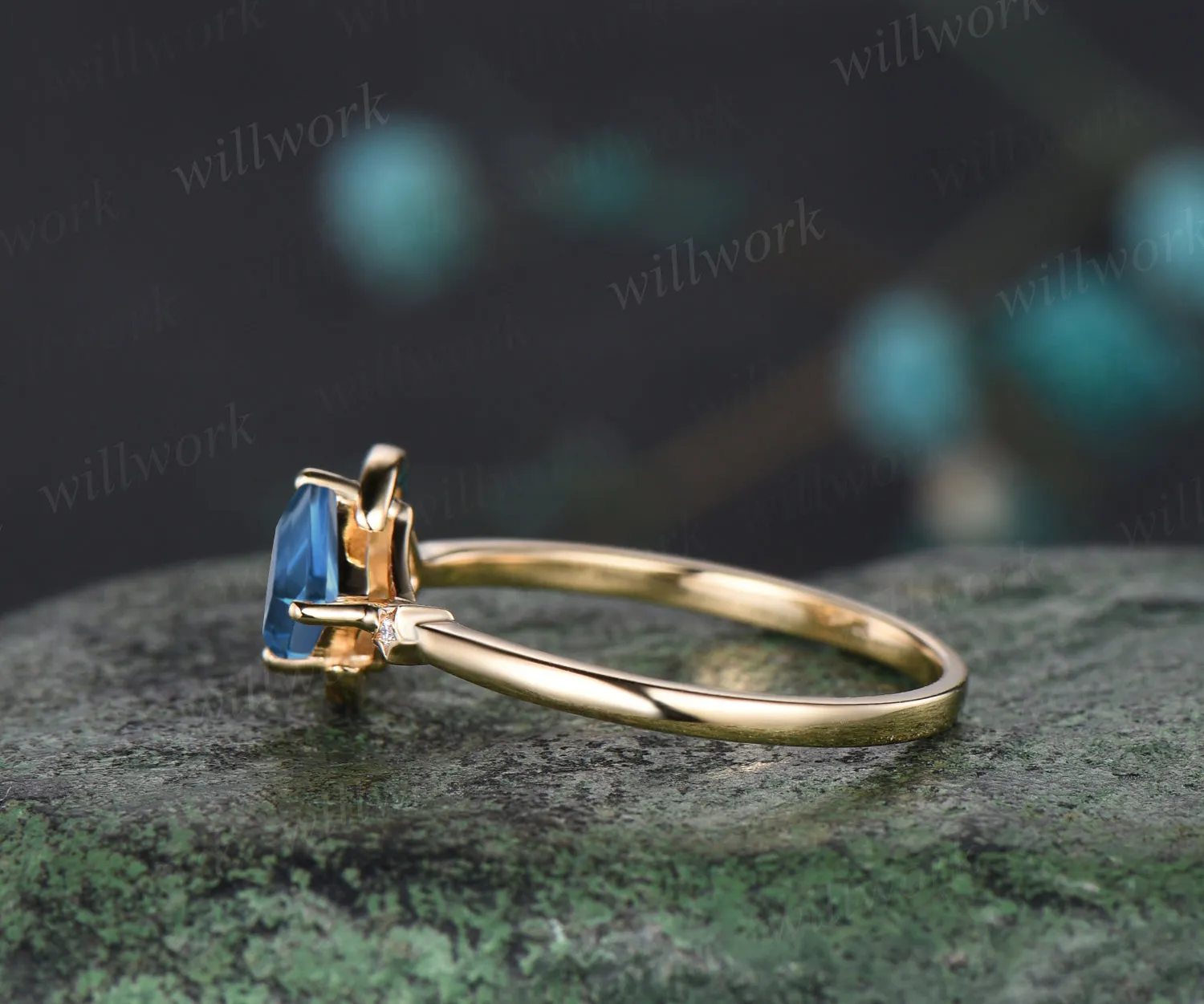Delicate Kite Cut Natural London Blue Topaz Engagement Ring Unique December Birthstone Blue Topaz Cluster Moon Star Wedding Ring Promise Gift For Women sold by Willwork Jewelry product image thumbnail 4