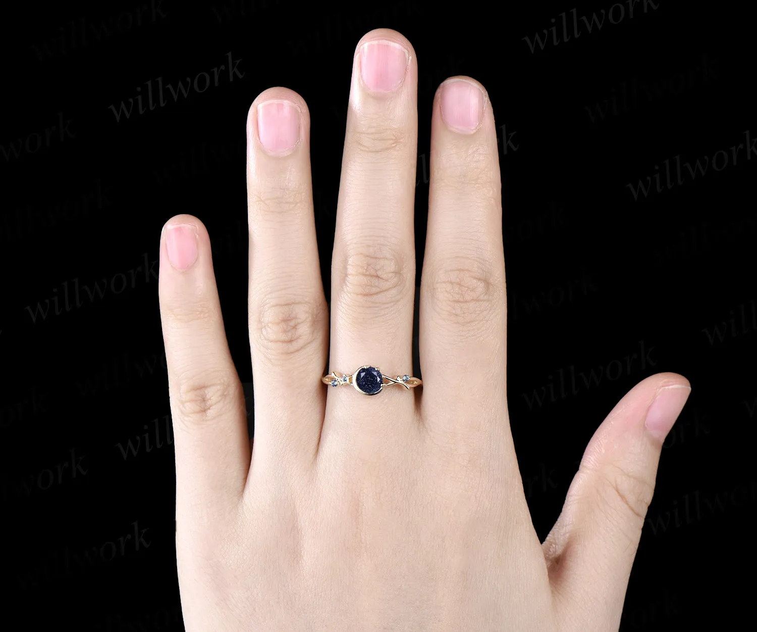 Galaxy Round Cut Blue Sandstone Engagement Ring June Birthstone Alexandrite Twisted Split Shank Ring Moon Star Wedding Ring Promise Jewelry sold by Willwork Jewelry product image thumbnail 2