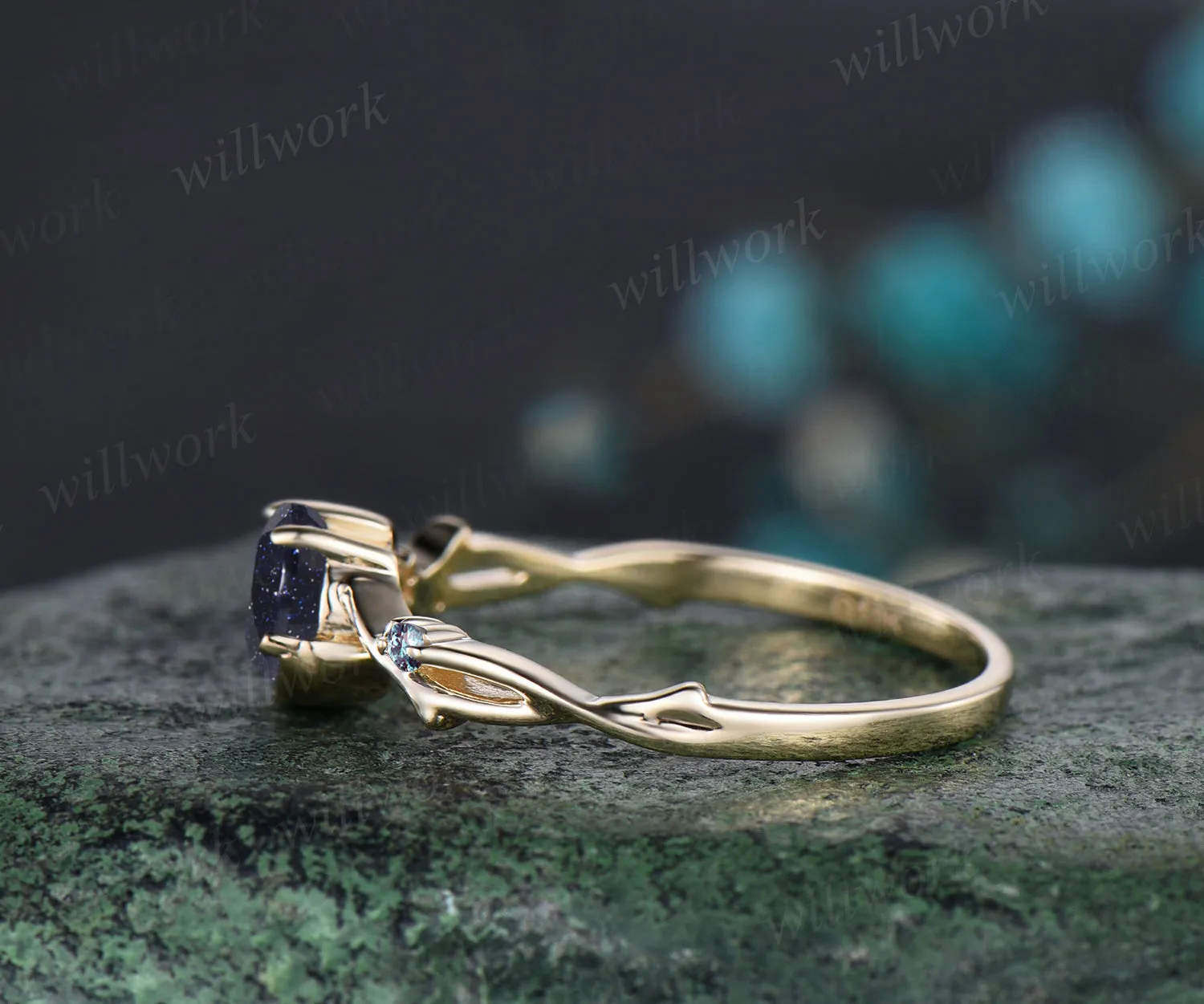 Galaxy Round Cut Blue Sandstone Engagement Ring June Birthstone Alexandrite Twisted Split Shank Ring Moon Star Wedding Ring Promise Jewelry sold by Willwork Jewelry product image thumbnail 4