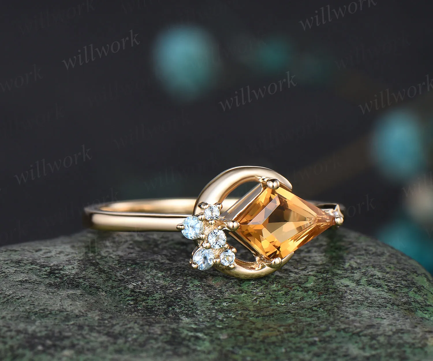 Delicate Kite Cut November Birthstone Natural Citrine Engagement Ring Blue Topaz Cluster Star Moon Wedding Ring Seven Stone Bridal Jewelry Gift sold by Willwork Jewelry product image thumbnail 3