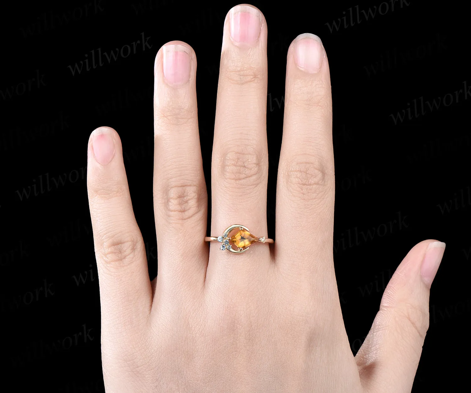 Delicate Kite Cut November Birthstone Natural Citrine Engagement Ring Blue Topaz Cluster Star Moon Wedding Ring Seven Stone Bridal Jewelry Gift sold by Willwork Jewelry product image thumbnail 2