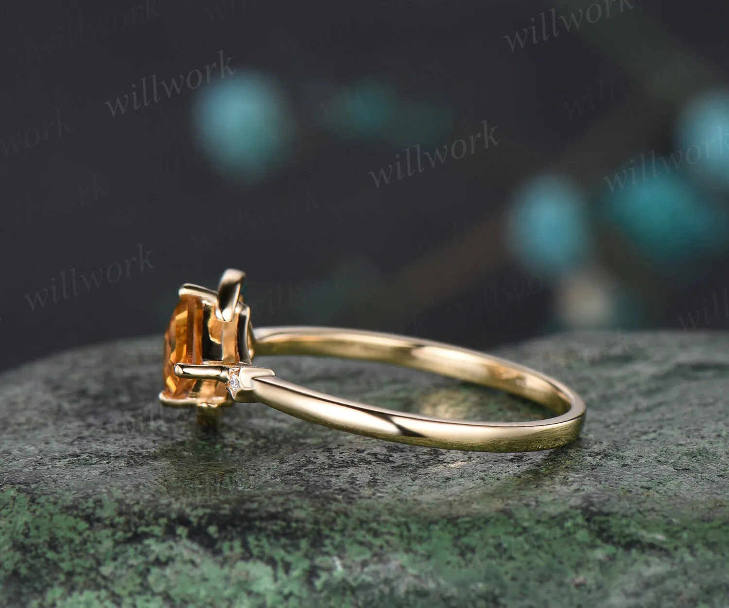 Delicate Kite Cut November Birthstone Natural Citrine Engagement Ring Blue Topaz Cluster Star Moon Wedding Ring Seven Stone Bridal Jewelry Gift sold by Willwork Jewelry product image thumbnail 4