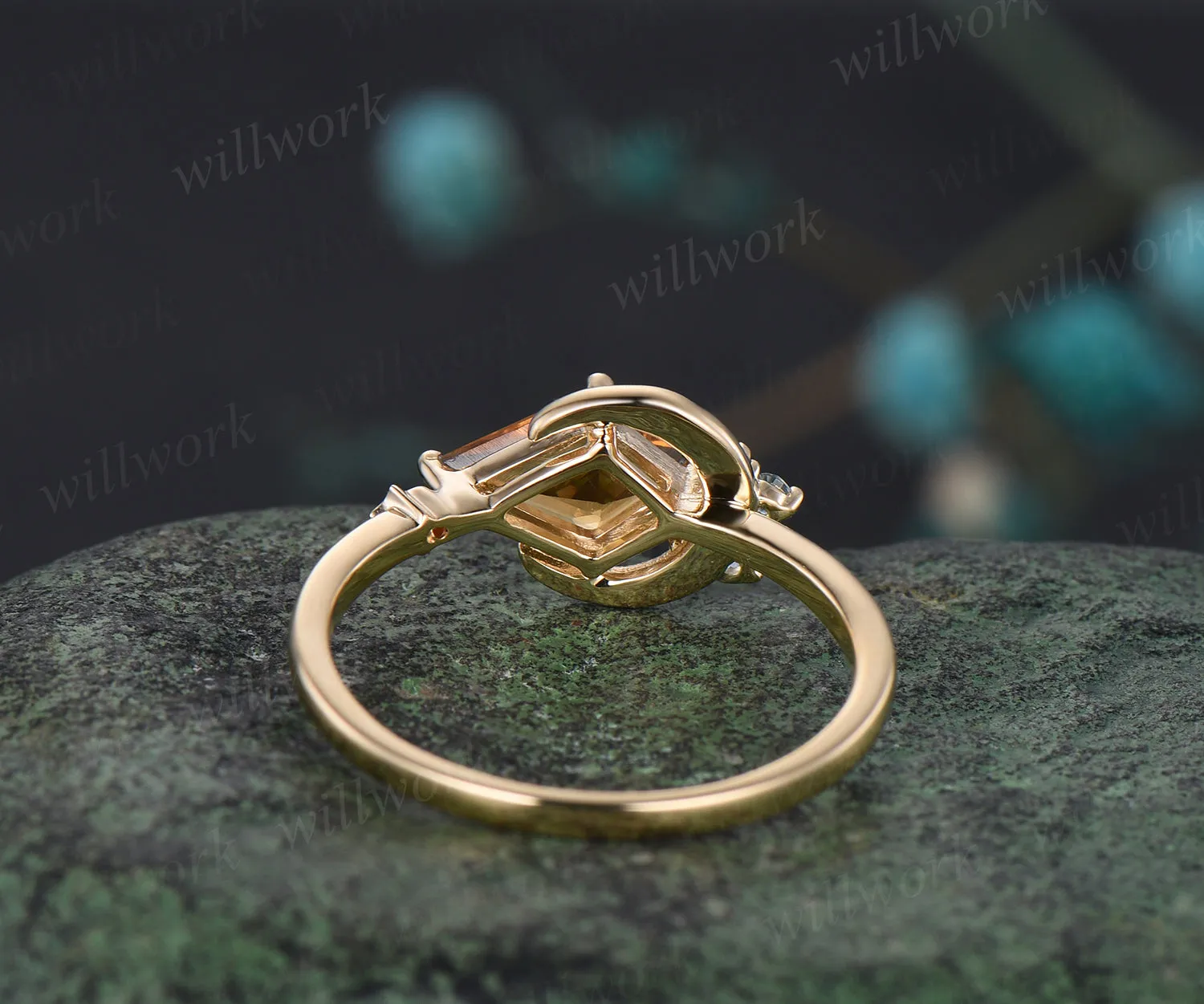 Delicate Kite Cut November Birthstone Natural Citrine Engagement Ring Blue Topaz Cluster Star Moon Wedding Ring Seven Stone Bridal Jewelry Gift sold by Willwork Jewelry product image thumbnail 5