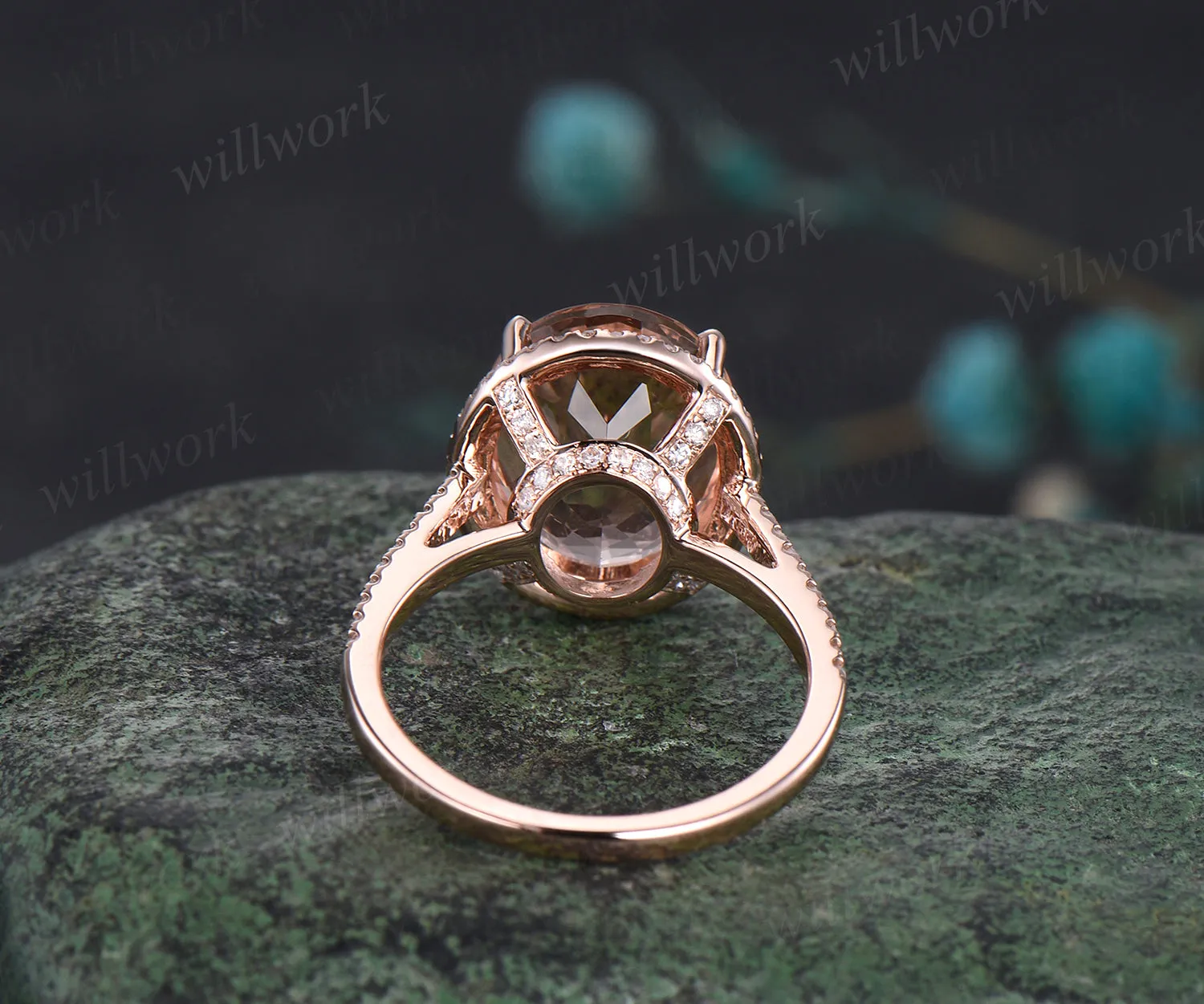 Unique 10x12mm Oval Cut Natural Morganite Engagement Ring Moissanite Diamond Halo Bridal Ring 14k Rose Gold Custom Anniversary Jewelry Gift sold by Willwork Jewelry product image thumbnail 5
