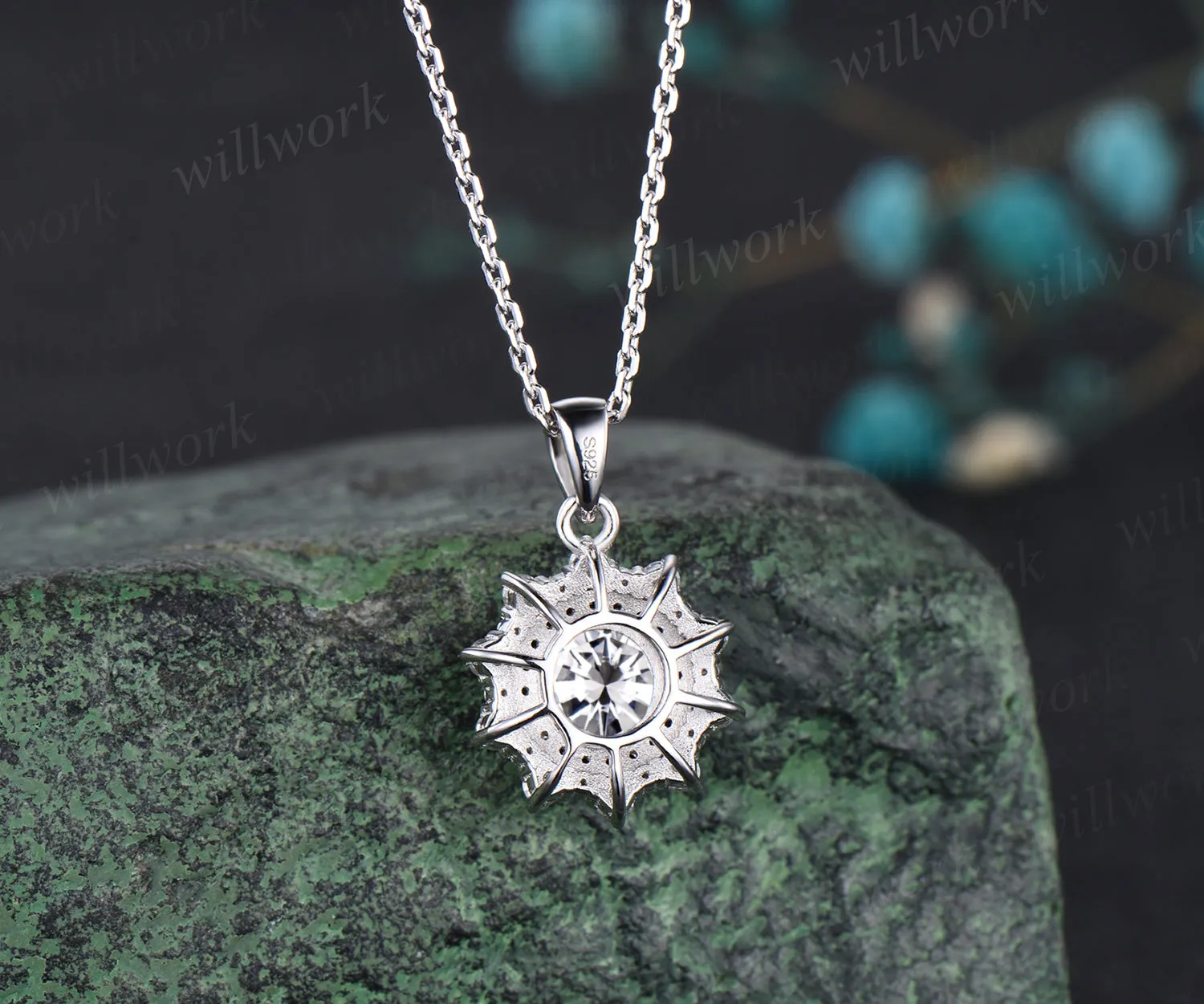 Unique Round Cut Moissanite Necklace Minimalist Delicate Double Halo Moissanite Black Spinel Diamond Pendant 14k White Gold Bridal Jewelry sold by Willwork Jewelry product image thumbnail 5