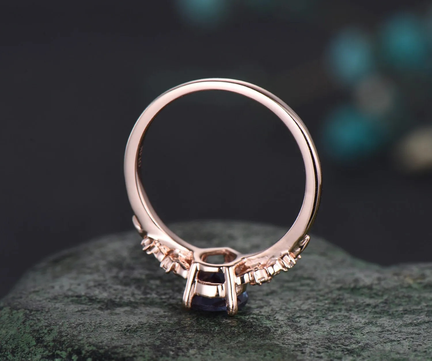 Vintage coffin cut blue sandstone engagement ring rose gold leaf floral unique cluster sapphire diamond promise wedding ring set women gift sold by Willwork Jewelry product image thumbnail 4