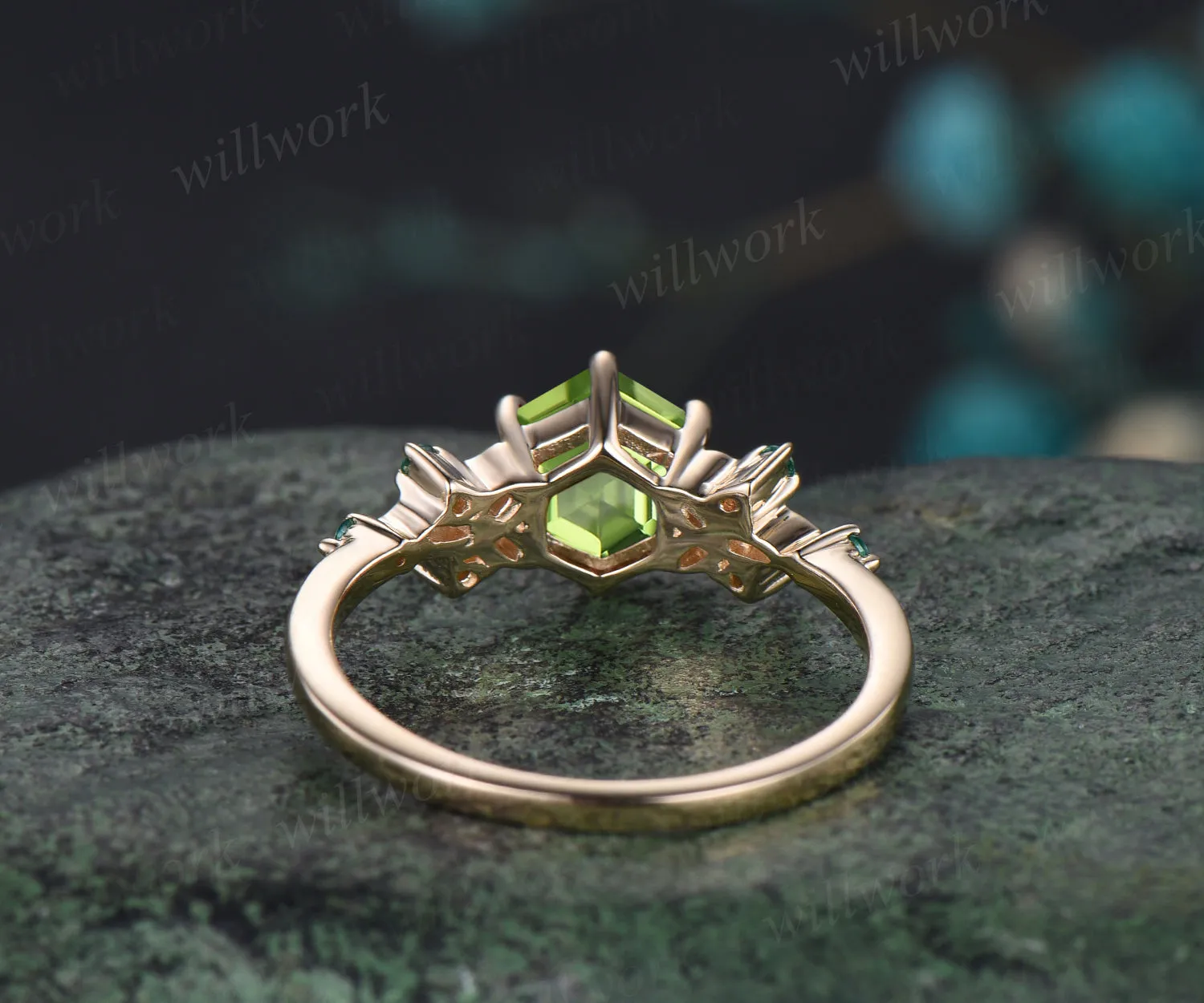 Hexagon Cut Natural Peridot Engagement Ring August Birthstone Celtic Knot Wedding Ring Emerald Seven Stone Bridal Ring sold by Willwork Jewelry product image thumbnail 5