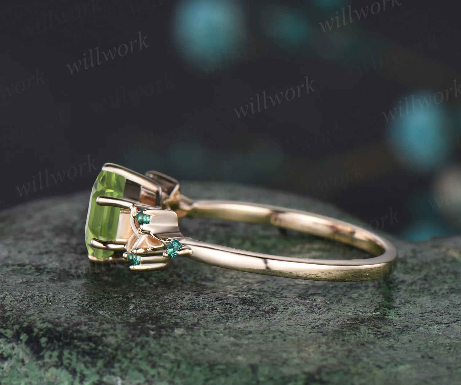 Hexagon Cut Natural Peridot Engagement Ring August Birthstone Celtic Knot Wedding Ring Emerald Seven Stone Bridal Ring sold by Willwork Jewelry product image thumbnail 4