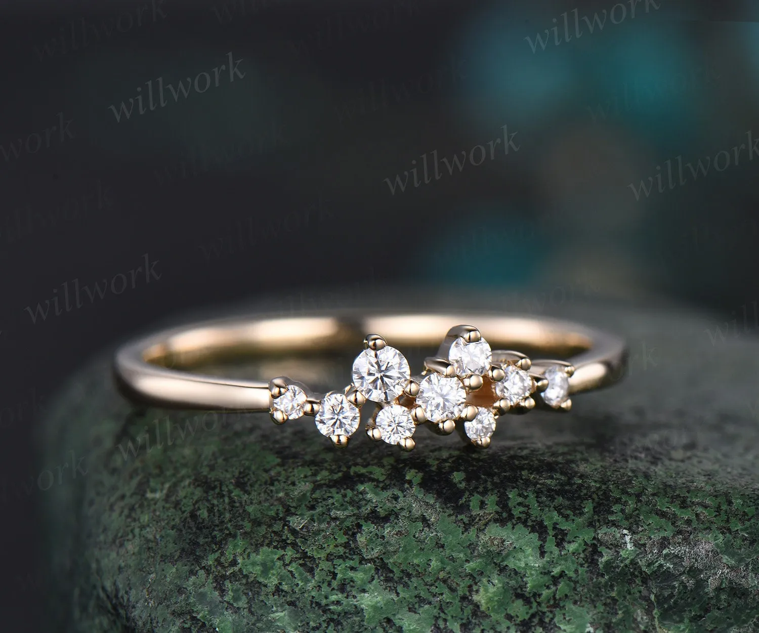 Unique snowdrift diamond wedding band solid 14k yellow gold stacking matching moissanite anniversary bridal ring band women gift for her sold by Willwork Jewelry product image thumbnail 4