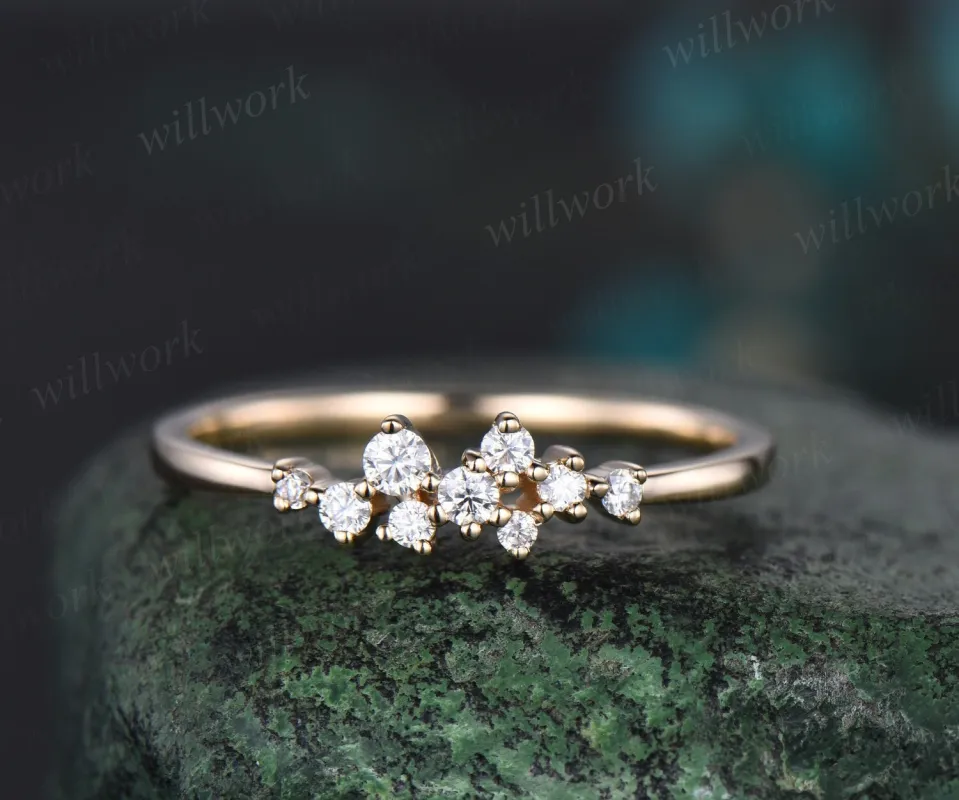Unique snowdrift diamond wedding band solid 14k yellow gold stacking matching moissanite anniversary bridal ring band women gift for her sold by Willwork Jewelry