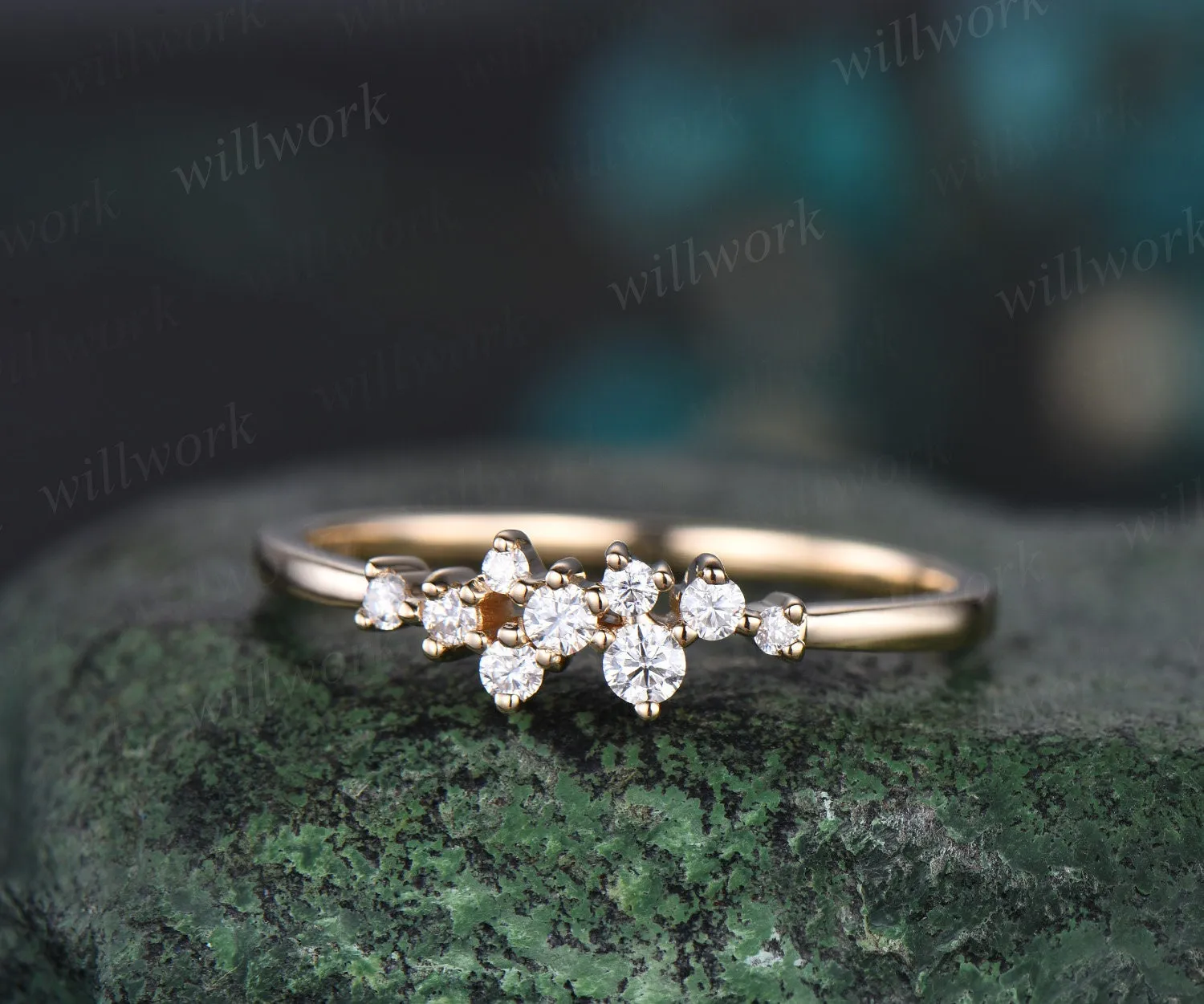 Unique snowdrift diamond wedding band solid 14k yellow gold stacking matching moissanite anniversary bridal ring band women gift for her sold by Willwork Jewelry product image thumbnail 3