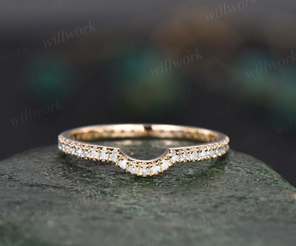 Curved diamond wedding band solid 14k yellow gold stacking matching full eternity wedding ring band women bridal anniversary ring gift her sold by Willwork Jewelry