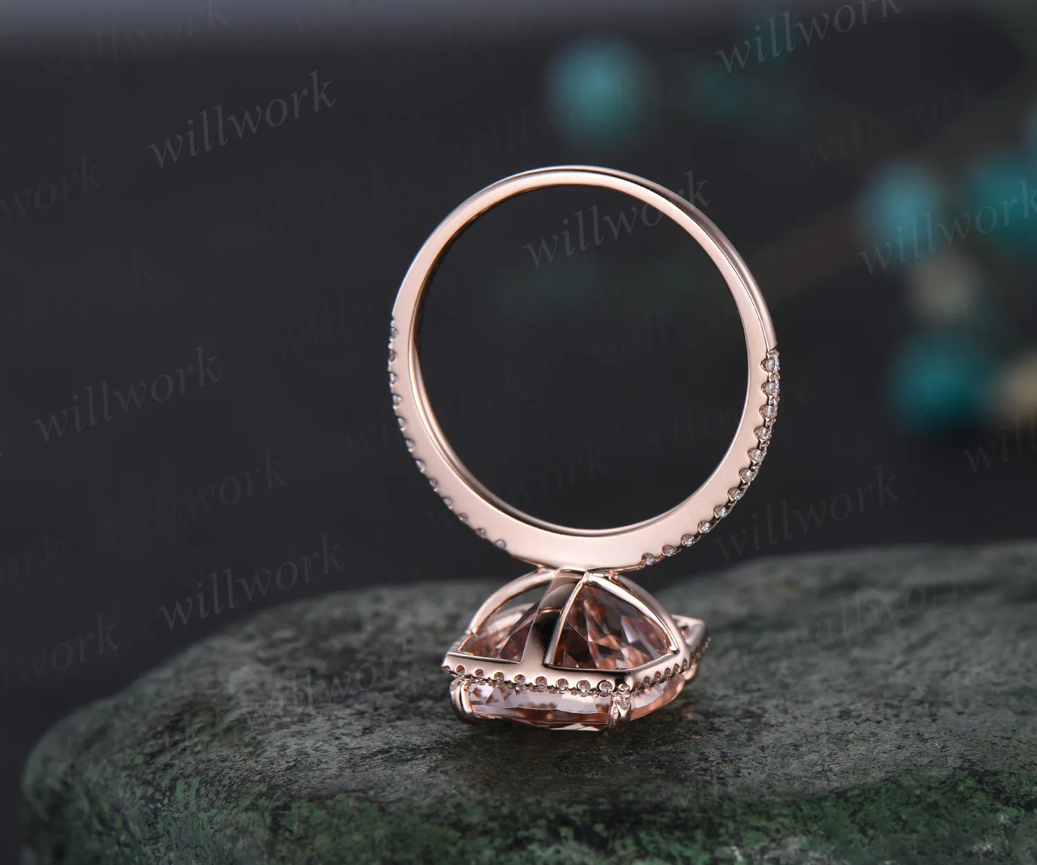 Cushion Cut Natural Morganite Engagement Ring 14k Rose Gold Diamond Moissanite Halo Ring 10x12mm Cushion Morganite Bridal Ring sold by Willwork Jewelry product image thumbnail 5