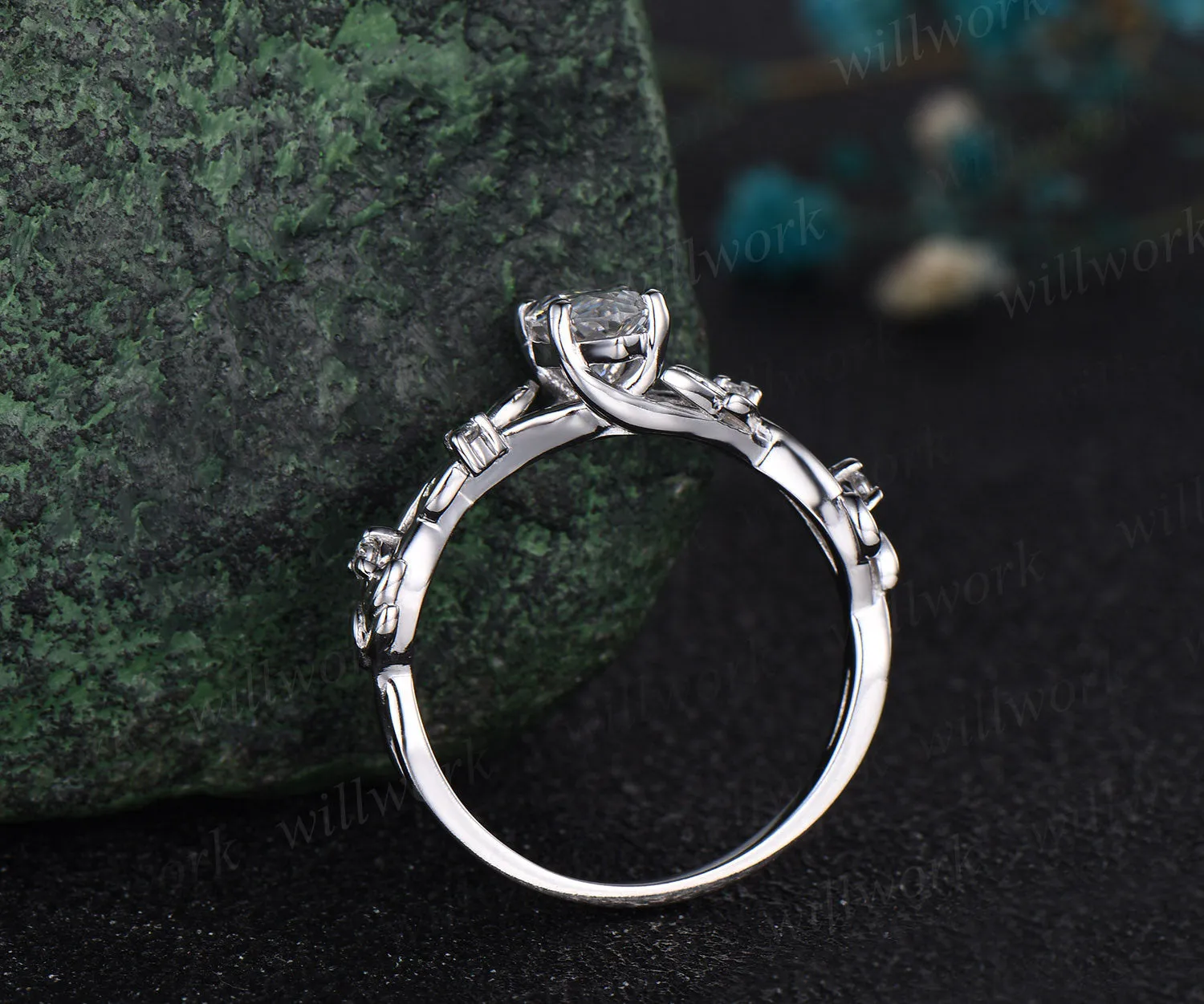 Vintage marquise cut alexandrite engagement ring women twig leaf Nature inspired white gold ring branch diamond bridal ring set gift sold by Willwork Jewelry product image thumbnail 5
