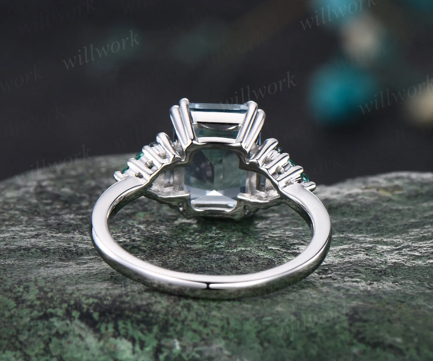 Emerald cut aquamarine engagement ring art deco emeralds ring twisted white gold promise wedding ring for women sold by Willwork Jewelry product image thumbnail 5