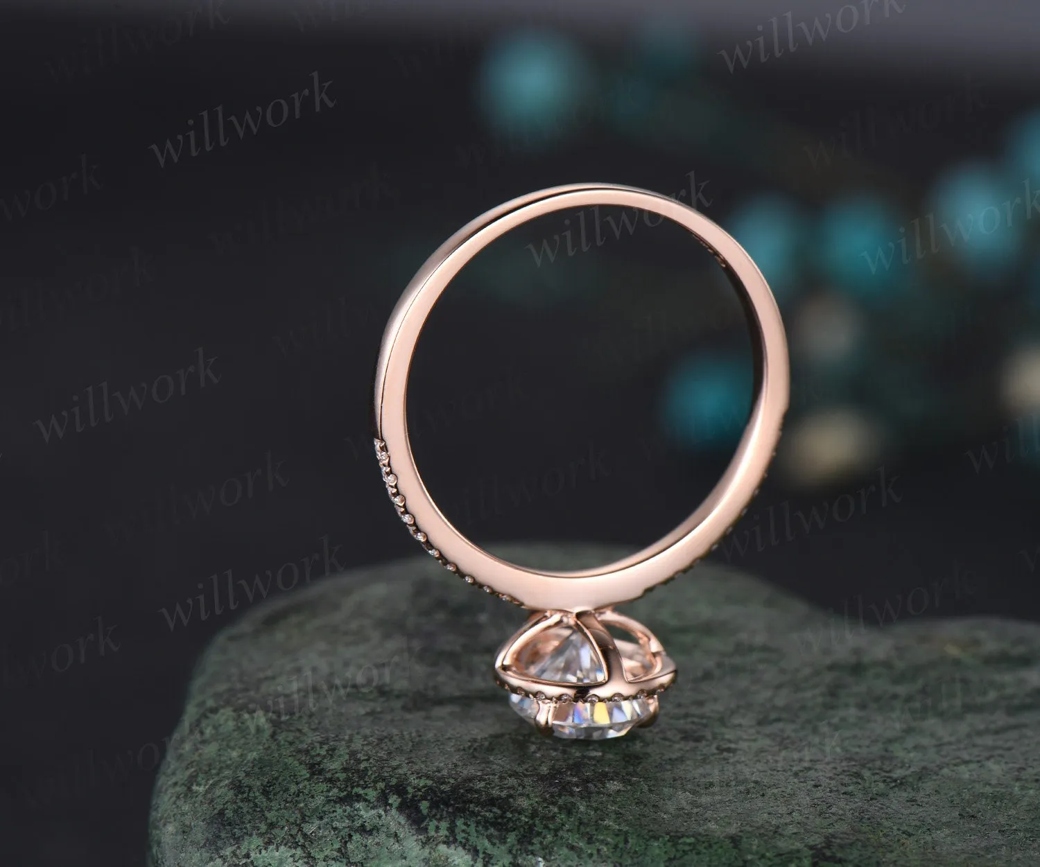 Vintage pear shaped moissanite engagement ring rose gold half eternity halo diamond ring unique stacking wedding bridal ring women sold by Willwork Jewelry product image thumbnail 5