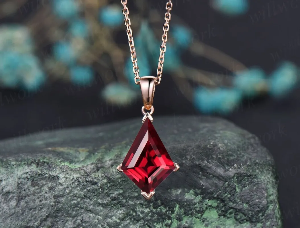 Kite red ruby necklace solid 14k 18k rose gold vintage unique Personalized pendant women her gemstone anniversary bridal gift mother sold by Willwork Jewelry
