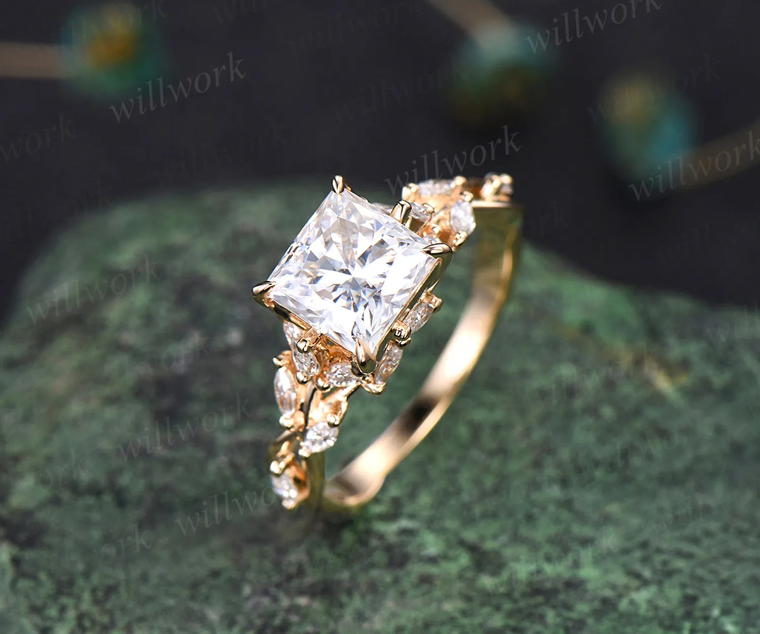Vintage princess cut moissanite ring marquise floral cluster ring infinity twisted band wedding ring birthday anniversary gifts for her sold by Willwork Jewelry product image thumbnail 4