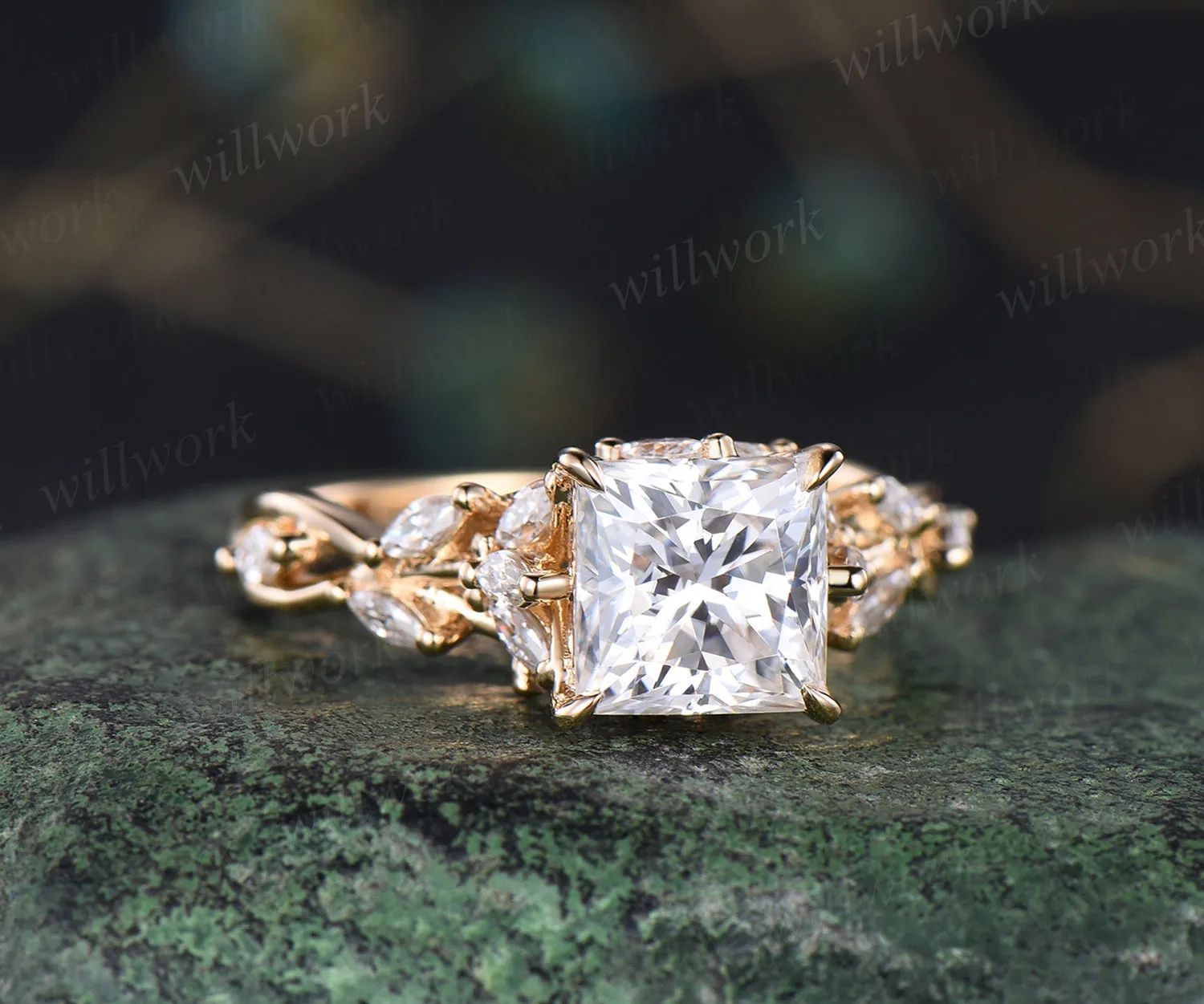 Vintage princess cut moissanite ring marquise floral cluster ring infinity twisted band wedding ring birthday anniversary gifts for her sold by Willwork Jewelry