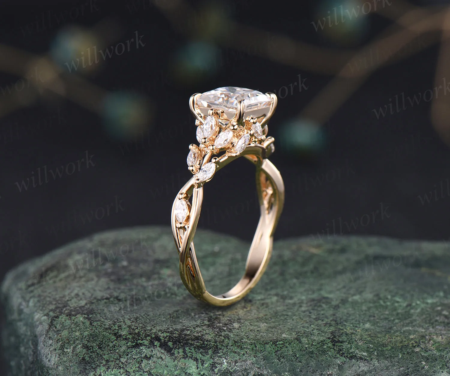 Vintage princess cut moissanite ring marquise floral cluster ring infinity twisted band wedding ring birthday anniversary gifts for her sold by Willwork Jewelry product image thumbnail 5