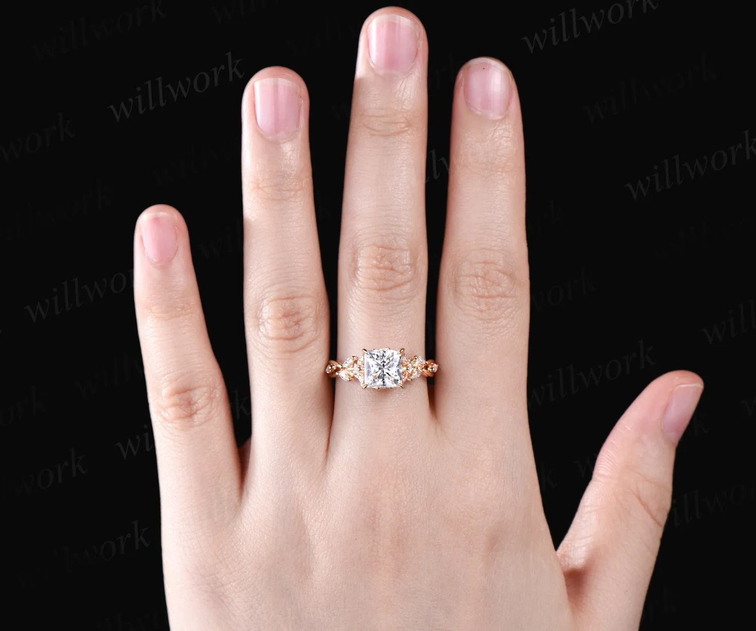 Vintage princess cut moissanite ring marquise floral cluster ring infinity twisted band wedding ring birthday anniversary gifts for her sold by Willwork Jewelry product image thumbnail 2