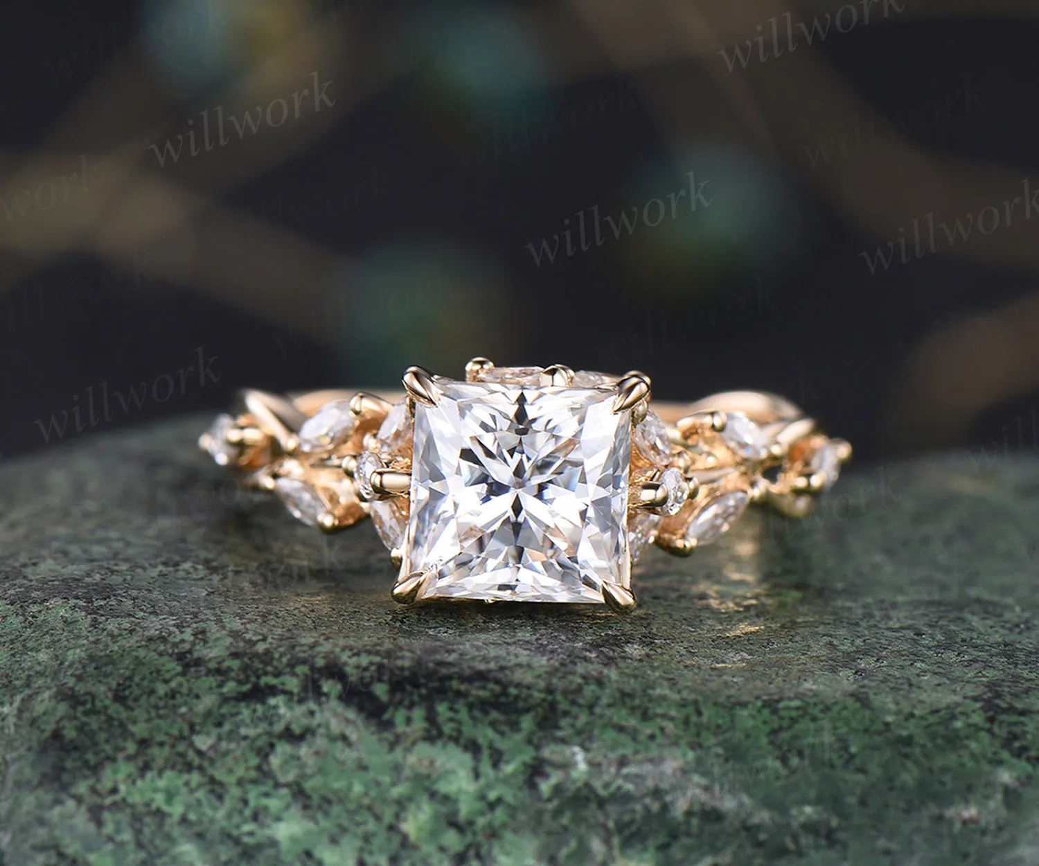 Vintage princess cut moissanite ring marquise floral cluster ring infinity twisted band wedding ring birthday anniversary gifts for her sold by Willwork Jewelry product image thumbnail 3