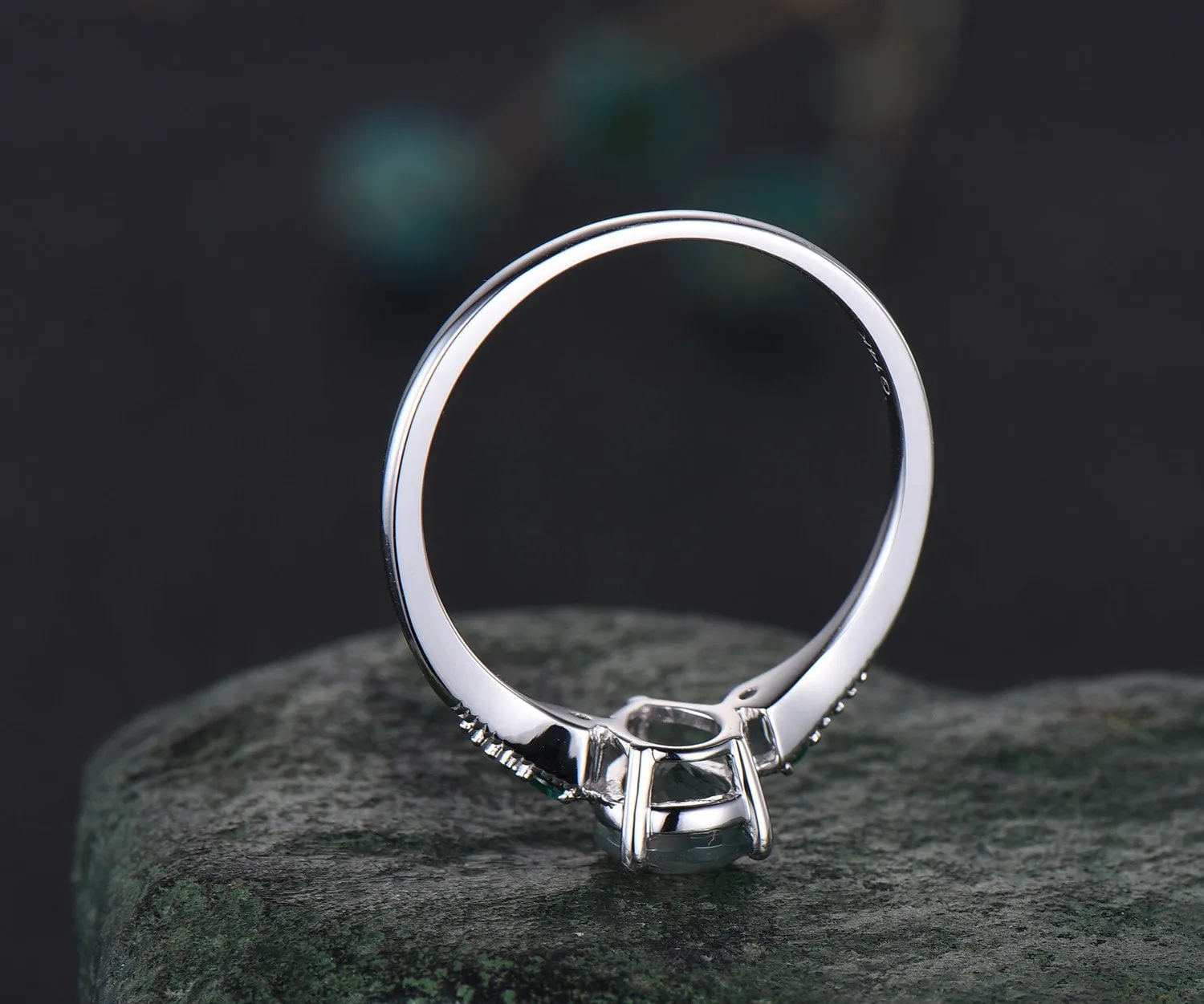 Vintage pear white opal engagement ring white gold Milgrain leaf three stone emerald wedding ring band women antique promise ring set sold by Willwork Jewelry product image thumbnail 5