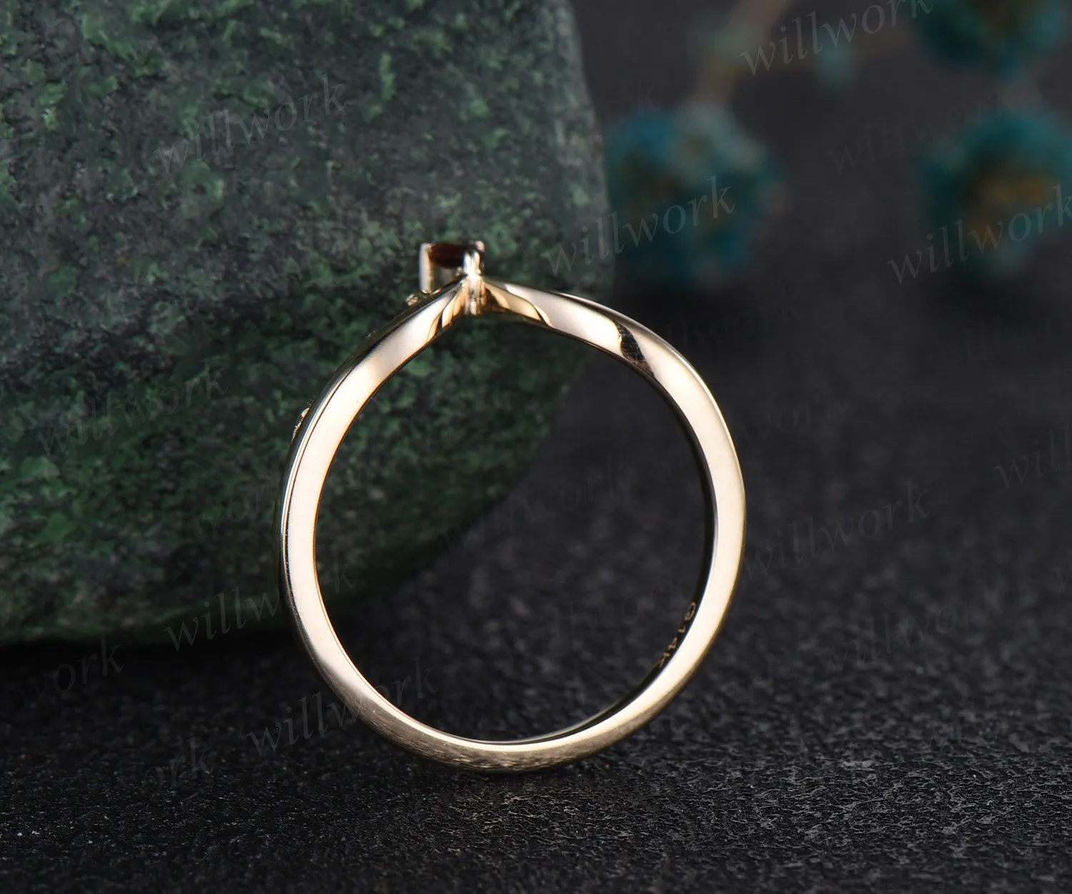 Nature inspired leaf pear diamond wedding band 14k yellow gold art deco vintage moissanite wedding ring band anniversary ring women gift sold by Willwork Jewelry product image thumbnail 5