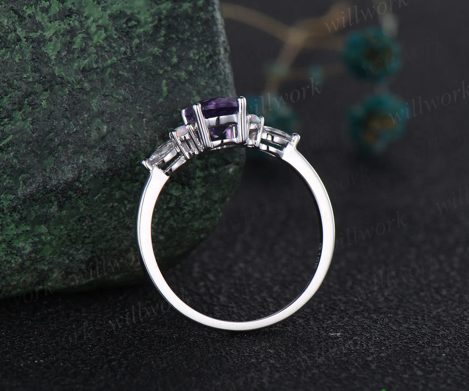 Vintage oval cut amethyst engagement ring white gold opal ring silver moissanite promise wedding bridal ring set women purple gemstone gift sold by Willwork Jewelry product image thumbnail 5