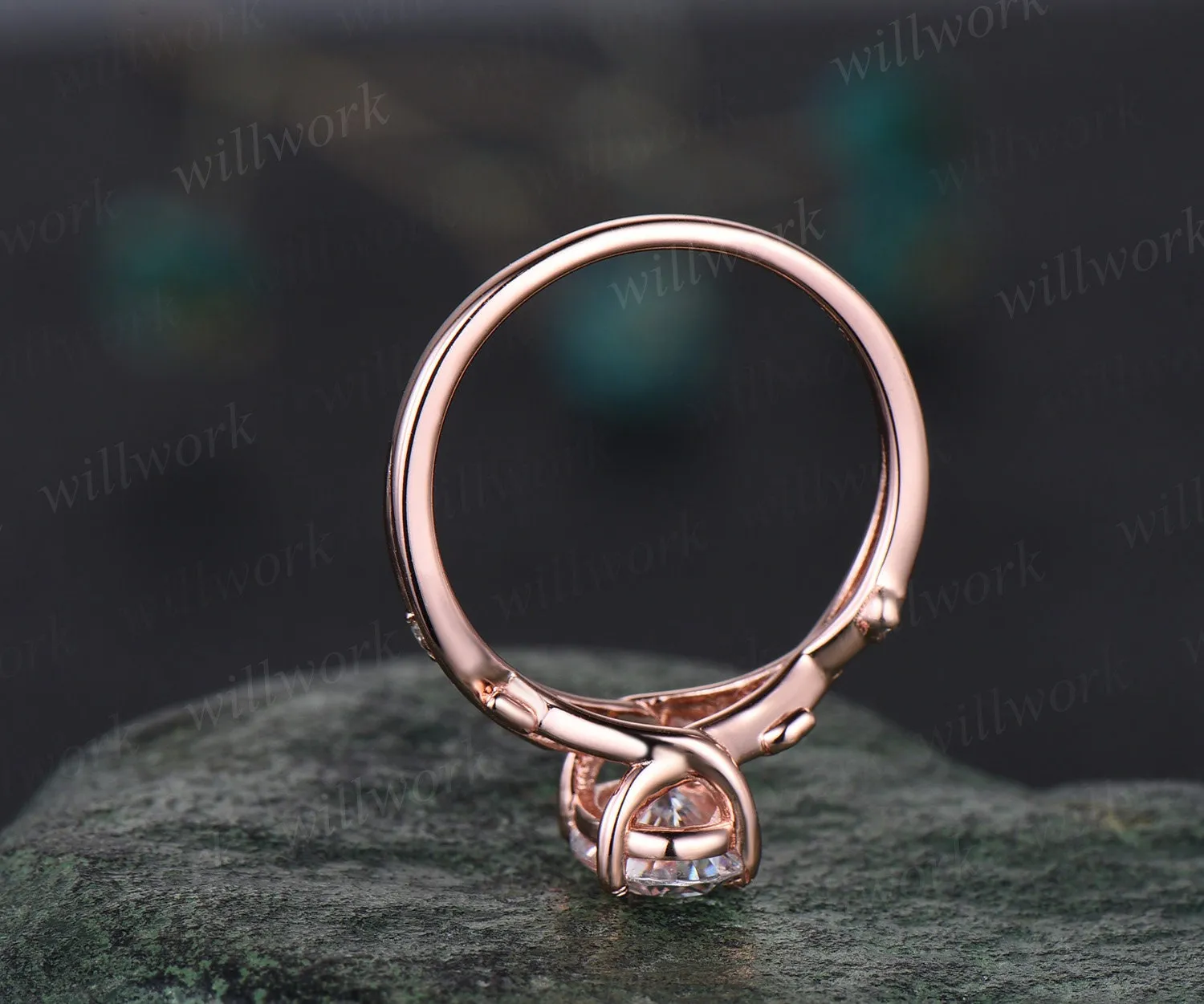 Oval cut moissanite ring vintage twisted leaf nature inspired engagement ring women five stone diamond anniversary bridal wedding ring set sold by Willwork Jewelry product image thumbnail 5