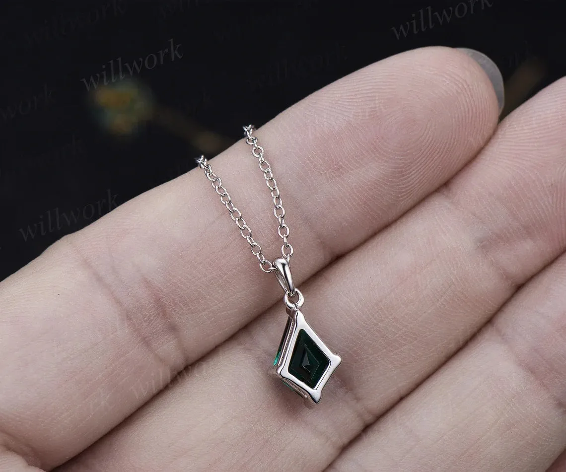 Kite green emerald necklace solid 14k 18k yellow gold vintage unique Personalized pendant women her gemstone anniversary bridal gift mother sold by Willwork Jewelry product image thumbnail 3