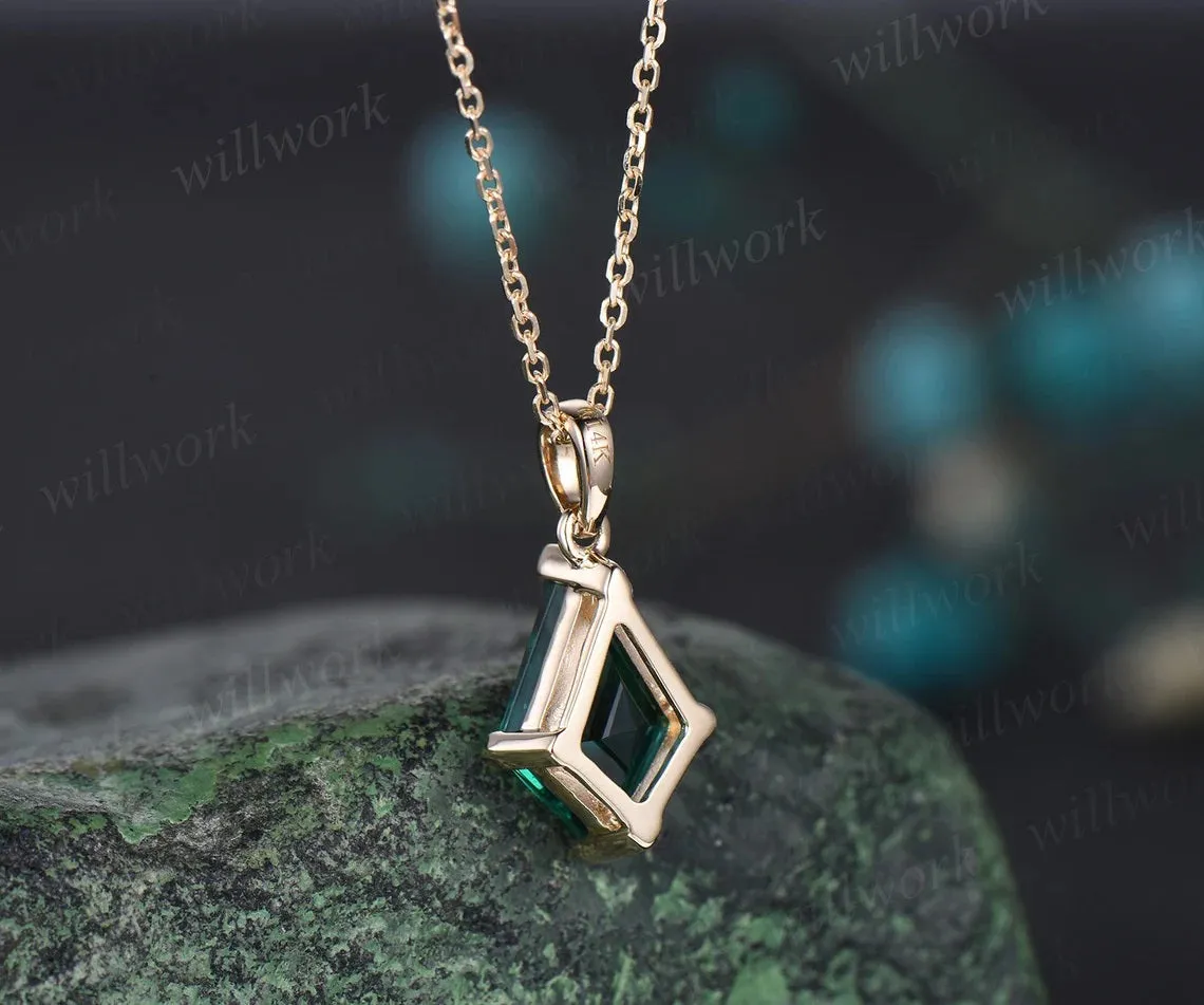 Kite green emerald necklace solid 14k 18k yellow gold vintage unique Personalized pendant women her gemstone anniversary bridal gift mother sold by Willwork Jewelry product image thumbnail 5