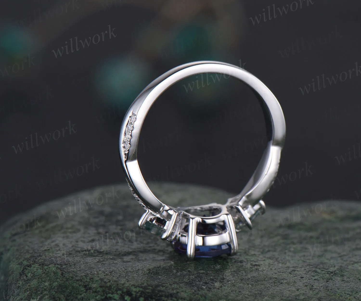 Vintage round blue sapphire engagement ring twisted diamond ring solid 14k white gold antique eternity unique bridal wedding ring women gift sold by Willwork Jewelry product image thumbnail 5