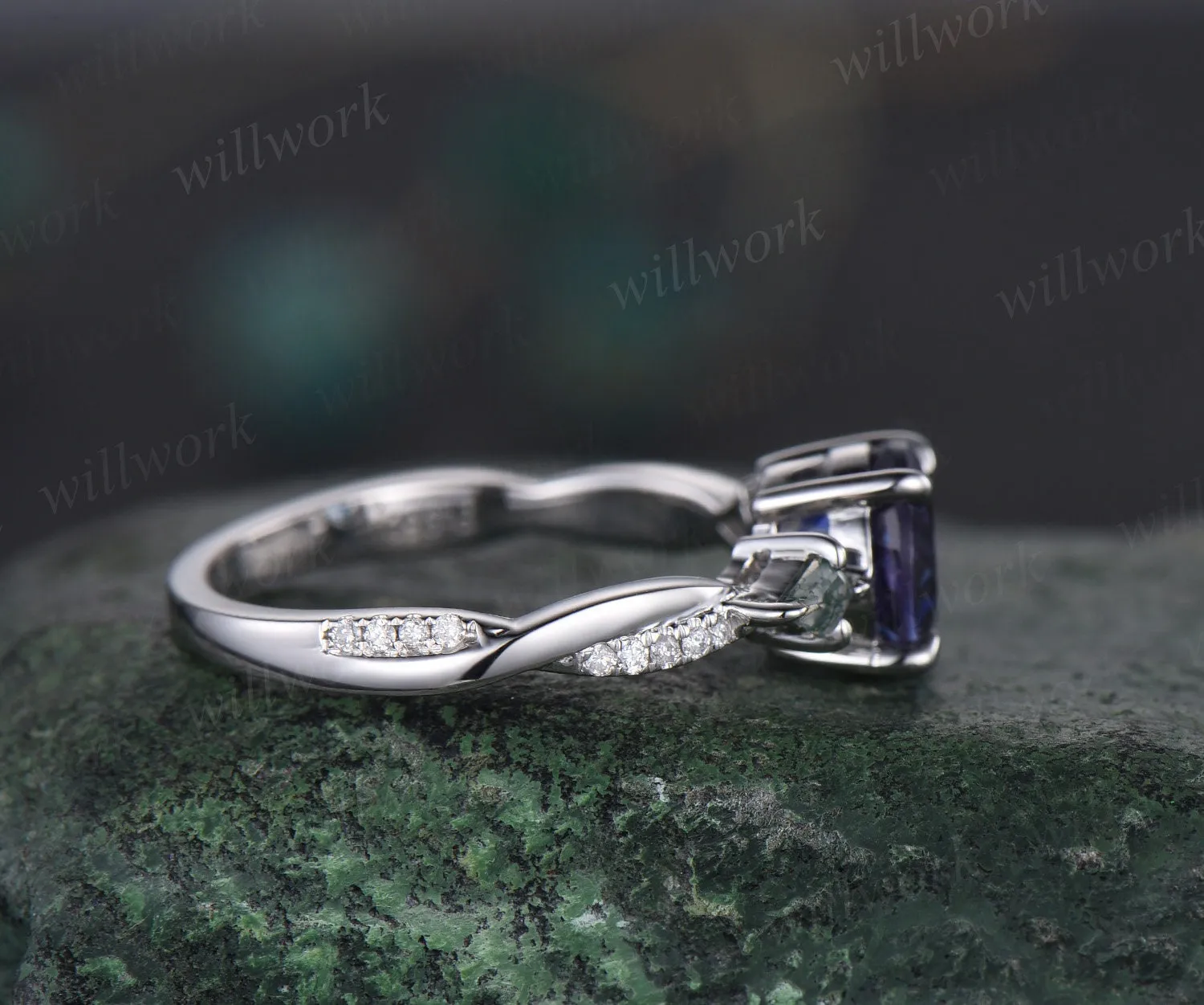 Vintage round blue sapphire engagement ring twisted diamond ring solid 14k white gold antique eternity unique bridal wedding ring women gift sold by Willwork Jewelry product image thumbnail 4