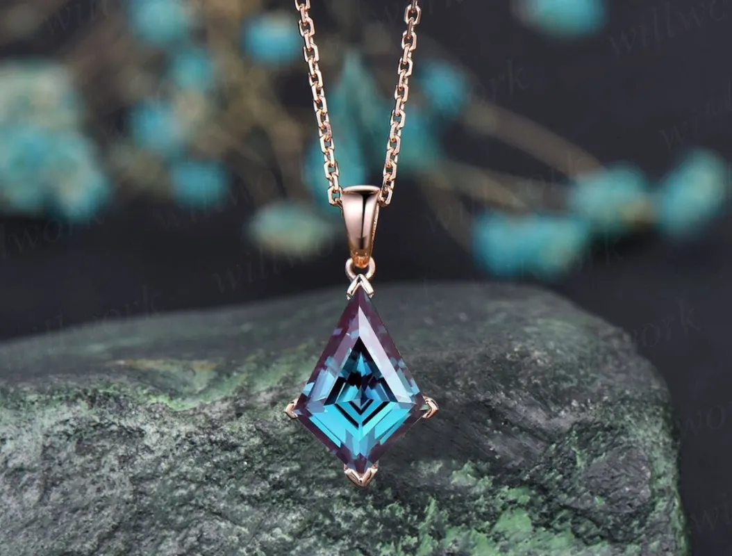 Kite alexandrite necklace solid 14k 18k rose gold vintage unique Personalized pendant for women her gemstone anniversary bridal gift mother sold by Willwork Jewelry