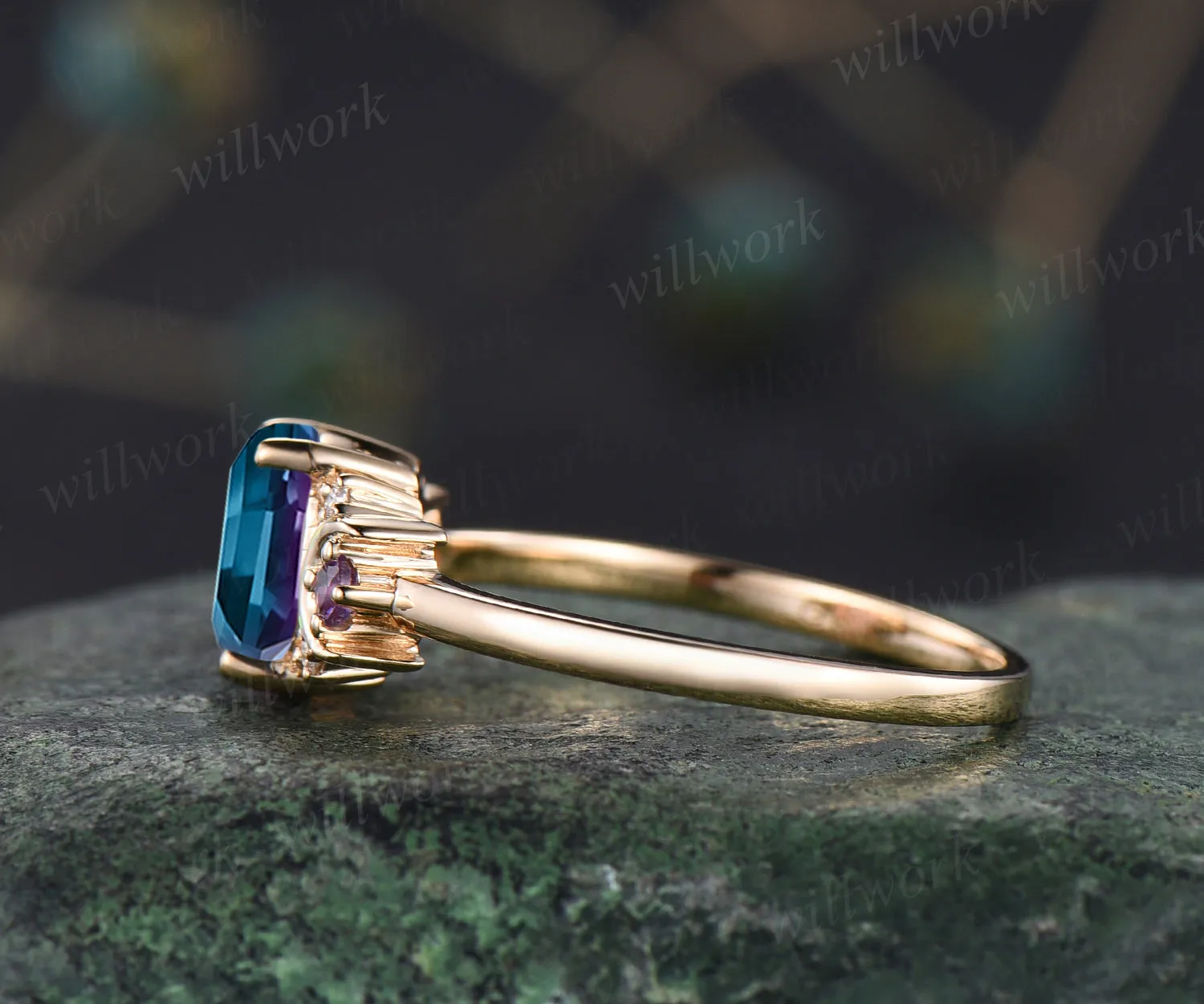 Vintage oval cut Alexandrite engagement ring unique deco moon ring crescent amethysts nature inspired promise ring anniversary gifts for women sold by Willwork Jewelry product image thumbnail 4