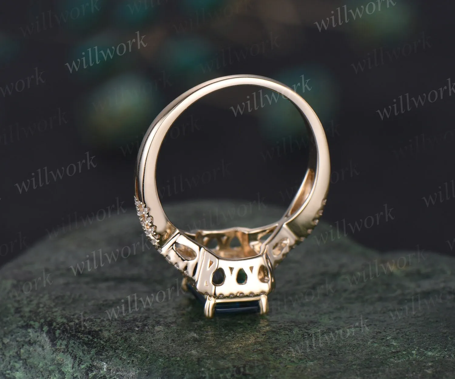 Emerald cut London blue topaz ring vintage infinity halo unique engagement ring twisted diamond ring yellow gold promise wedding ring women sold by Willwork Jewelry product image thumbnail 4