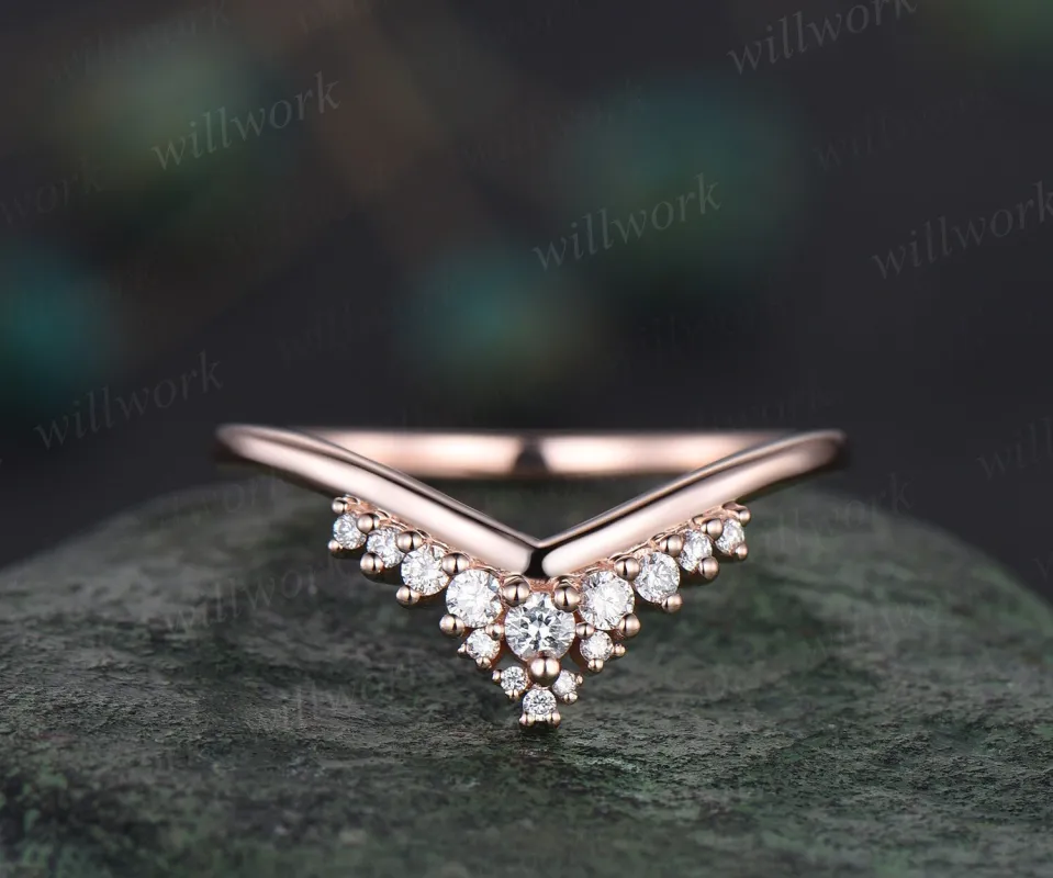 Curved snowdrift diamond wedding band solid 14k rose gold Minimalist moissanite wedding ring band stacking bridal anniversary ring women sold by Willwork Jewelry