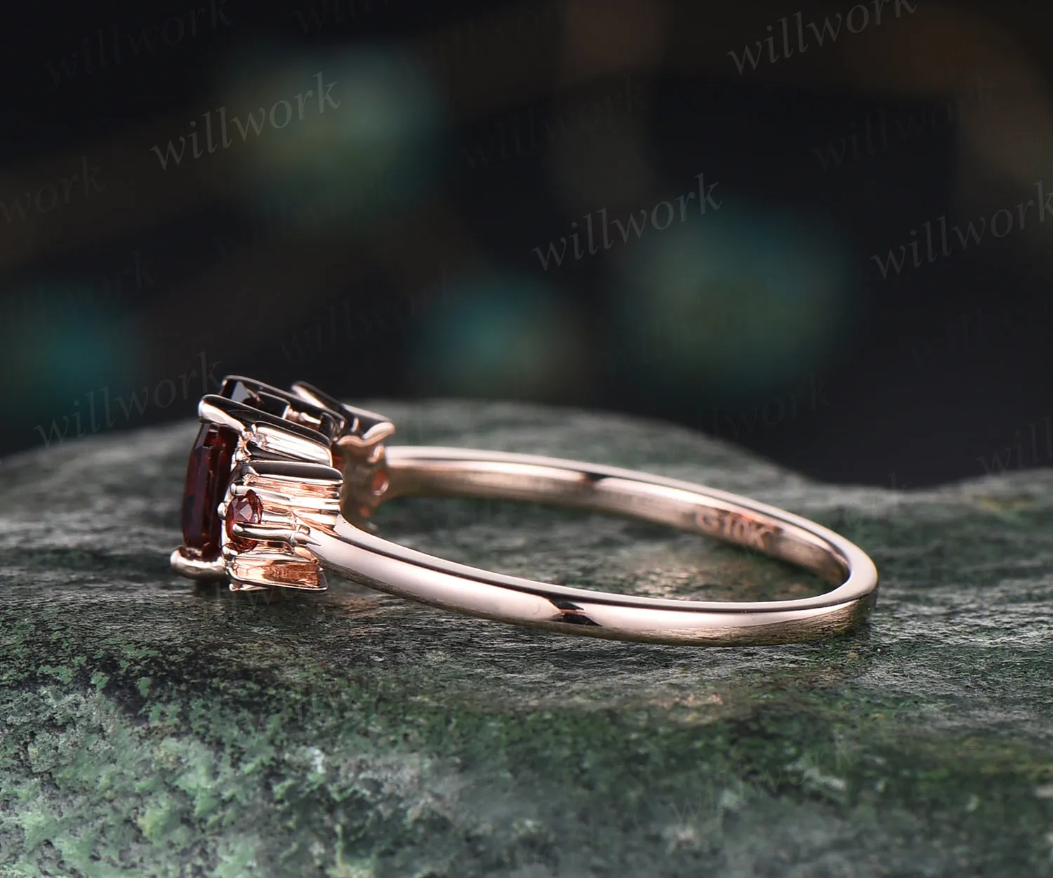 Hexagon natural red garnet engagement ring art deco moon garnet ring nature inspired wedding ring January birthstone ring gifts for women sold by Willwork Jewelry product image thumbnail 4