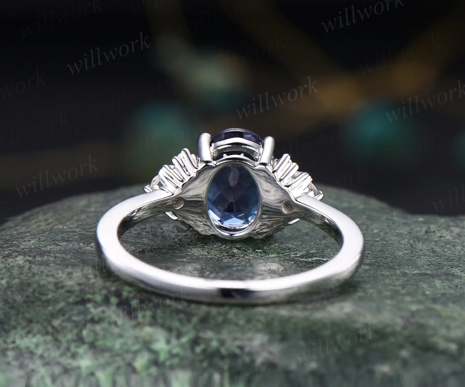 1.5ct oval cut Alexandrite engagement ring unique deco moon ring crescent nature inspired ring June birthstone promise anniversary ring for women sold by Willwork Jewelry product image thumbnail 5