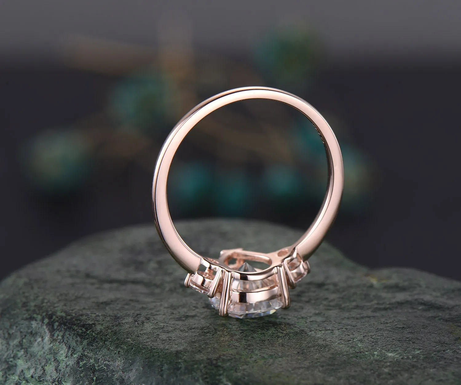 8x10mm pear shaped Moissanite engagement ring set solid 14k rose gold three stone Minimalist unique wedding promise bridal ring set women sold by Willwork Jewelry product image thumbnail 5