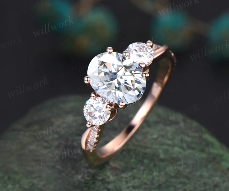 Vintage oval cut moissanite engagement ring solid 14k rose gold eternity twisted bridal wedding ring women unique promise ring her made by Willwork Jewelry