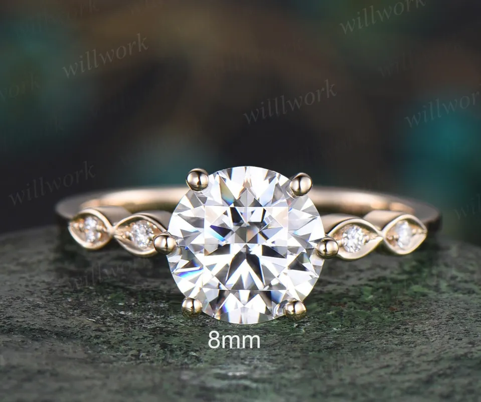 2ct round cut moissanite ring 6 prong moissanite engagement ring 14k yellow gold art deco five stone diamond ring women wedding promise ring sold by Willwork Jewelry