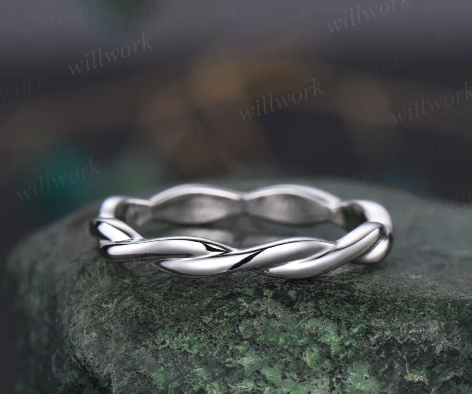 Full eternity solitaire wedding band 14k white gold twisted vintage wedding ring anniversary ring stacking band women gift sold by Willwork Jewelry