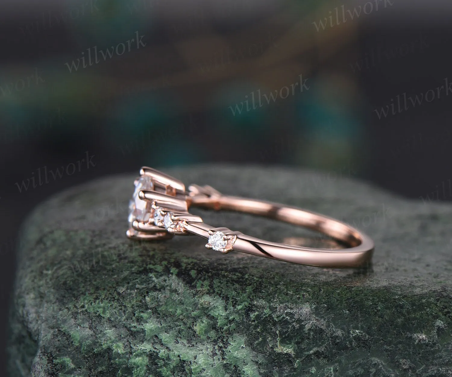 Round moissanite ring vintage dainty moissanite engagement ring rose gold unique 6 prong engagement ring 7 stone diamond wedding ring women sold by Willwork Jewelry product image thumbnail 5