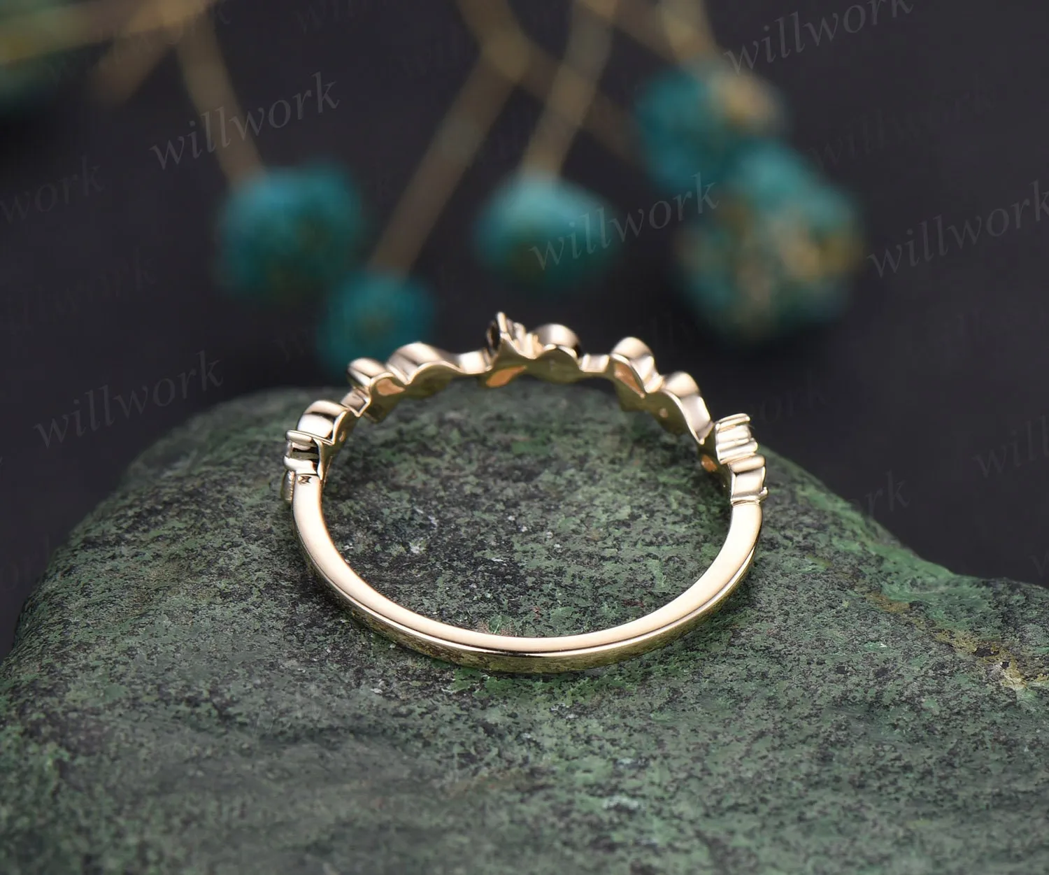 Vintage London blue topaz wedding band unique half eternity diamond wedding ring band dainty anniversary ring women graduation gift jewelry sold by Willwork Jewelry product image thumbnail 5