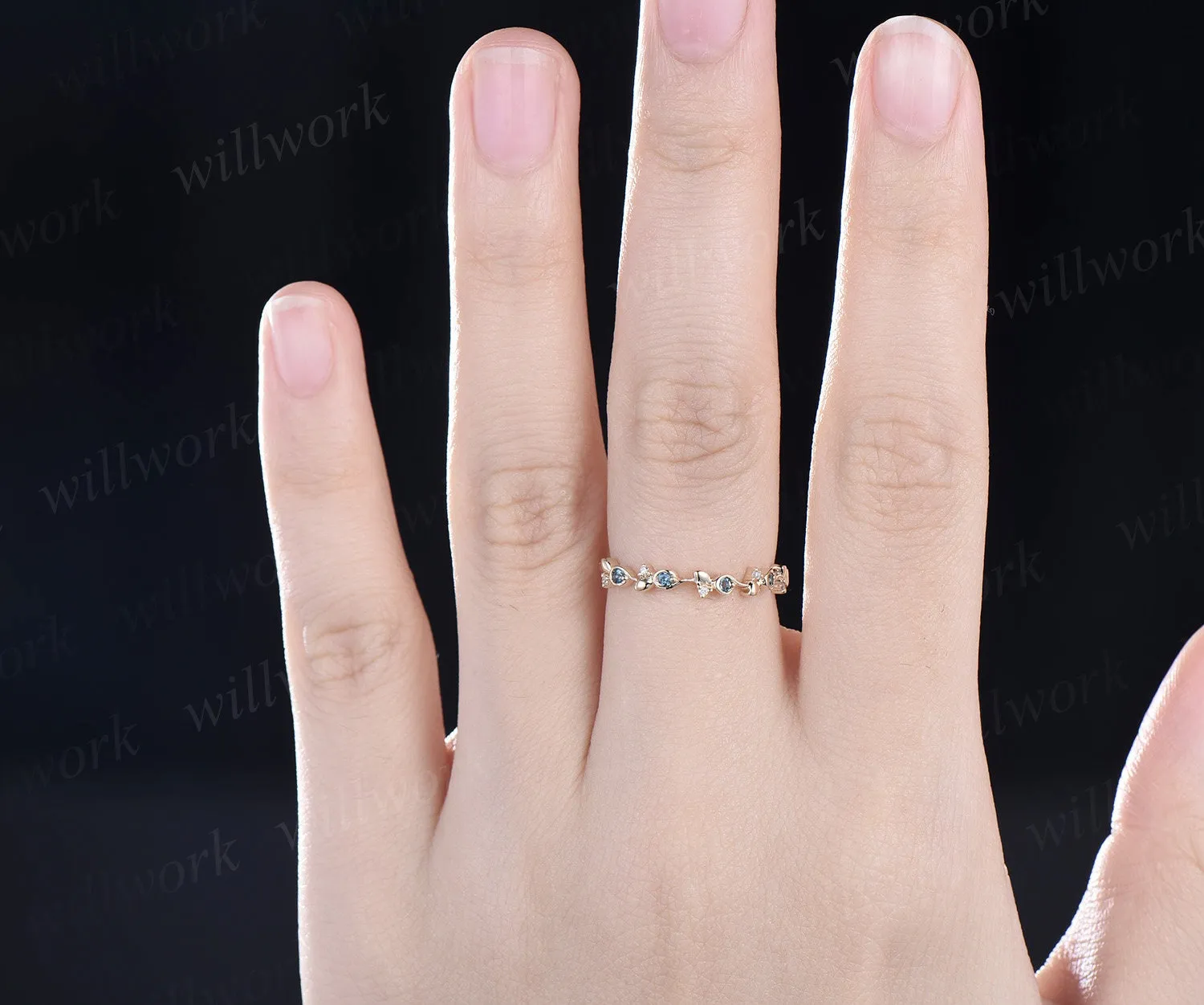 Vintage London blue topaz wedding band unique half eternity diamond wedding ring band dainty anniversary ring women graduation gift jewelry sold by Willwork Jewelry product image thumbnail 2